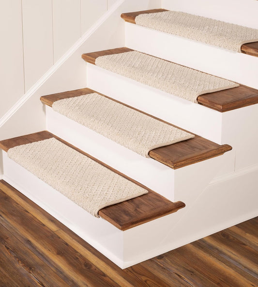 Oak Valley Designs™ Rounded Bullnose Carpet Stair Treads - Anti Slip Indoor Stair Mats for Wooden Stairs, Style: Bayside Charm, Crystal Canyon 27" W X 9.75" D (Set of 14)