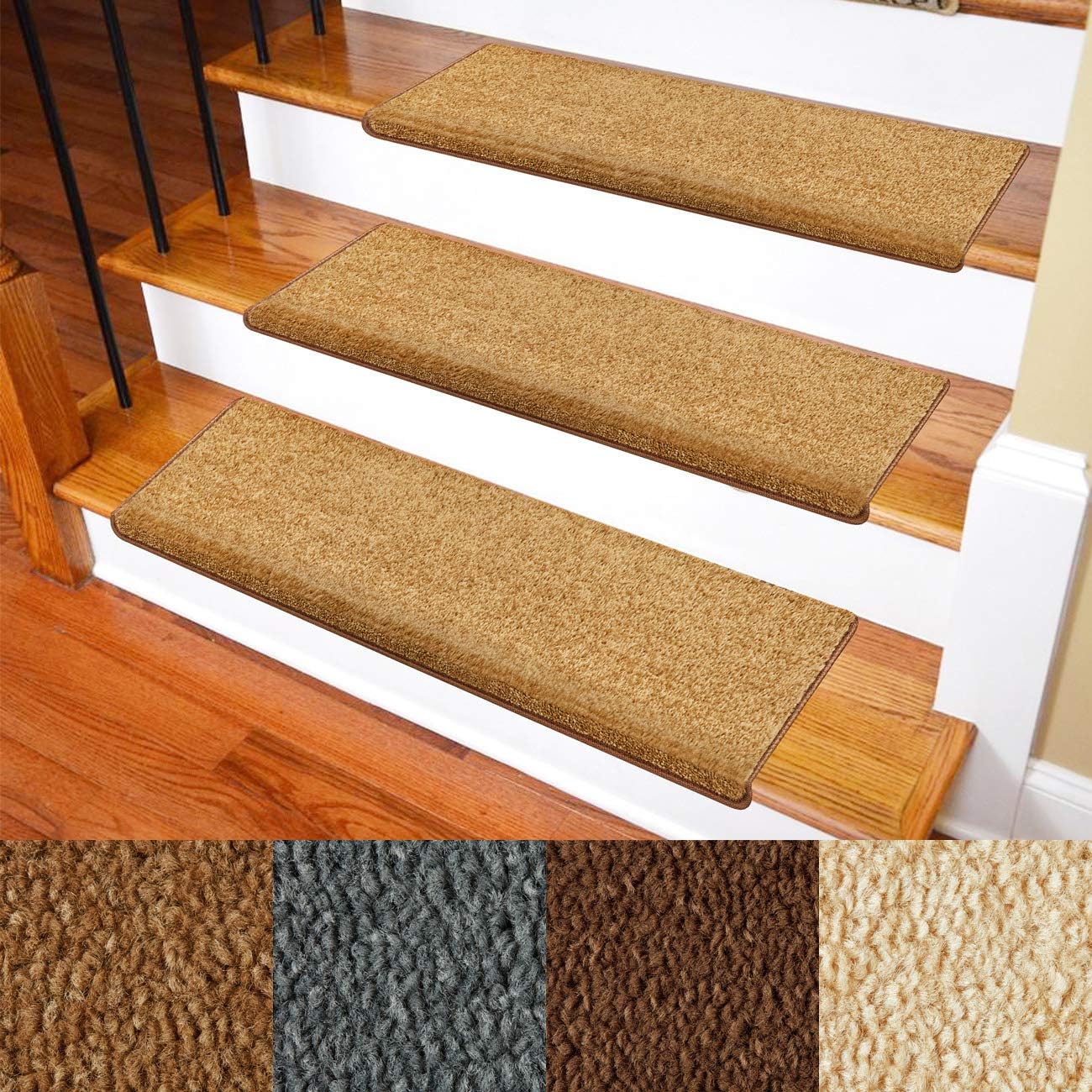 Carpet Stair Treads – Non-Slip Bullnose Carpet for Stairs – Indoor Stair Pads – Self-Adhesive – Skid Resistant & Washable – 14- Pack Black 9.5" x 30"x 1.3"