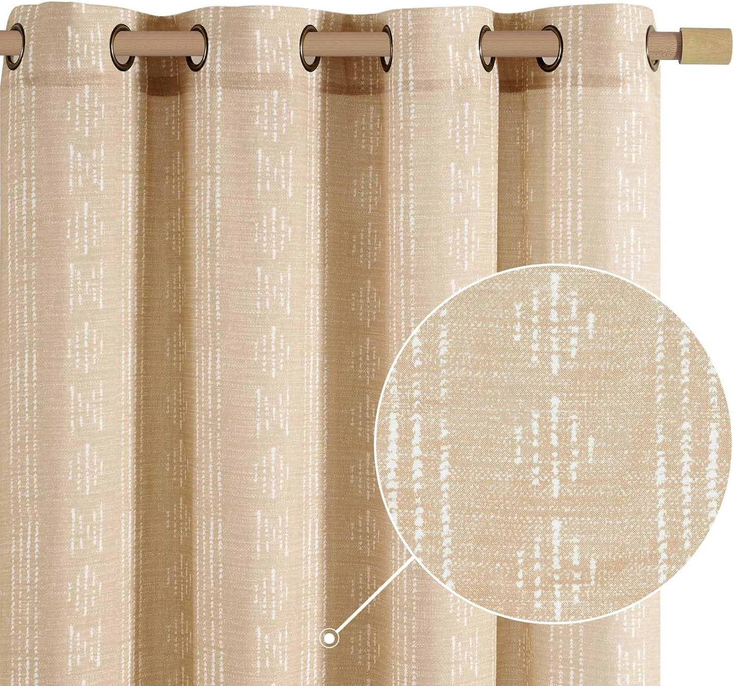 jinchan Linen Blend Boho Curtains for Living Room, 84 Inch Long Blue Printed on Beige Retro Farmhouse Bohemian Geometric Drapes, Light Filtering Back Tab Curtains 2 Panels