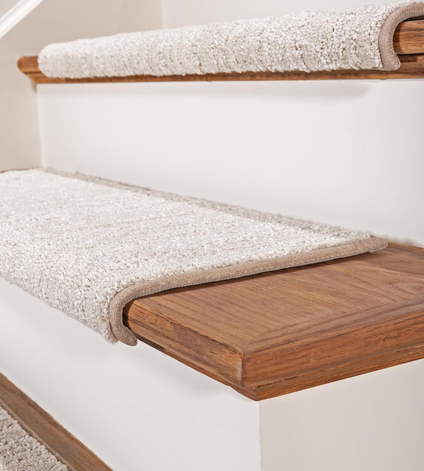 Oak Valley Designs™ Rounded Bullnose Carpet Stair Treads - Anti Slip Indoor Stair Mats for Wooden Stairs, Style: Brindle, Cottonwood, 27” W X 9.75" D (Set of 14)