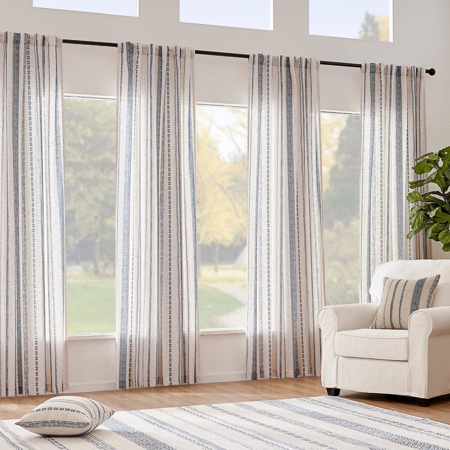 jinchan Linen Blend Boho Curtains for Living Room, 84 Inch Long Blue Printed on Beige Retro Farmhouse Bohemian Geometric Drapes, Light Filtering Back Tab Curtains 2 Panels