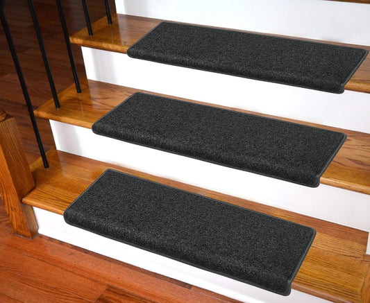 Carpet Stair Treads – Non-Slip Bullnose Carpet for Stairs – Indoor Stair Pads – Self-Adhesive – Skid Resistant & Washable – 14- Pack Black 9.5" x 30"x 1.3"