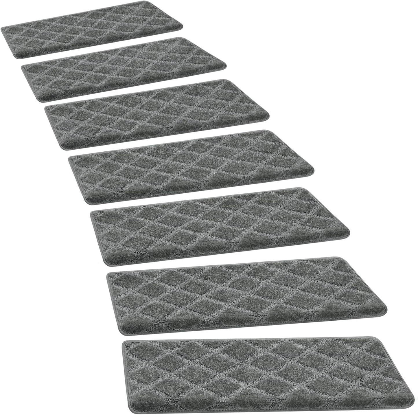 PURE ERA Bullnose Carpet Stair Treads Set Tape Free Non-Slip Indoor Stair Protectors Pet Friendly Rugs Covers Soft Skid Resistant Washable Reusable 9.5" x 30"(14 Pieces,Cream Gray)