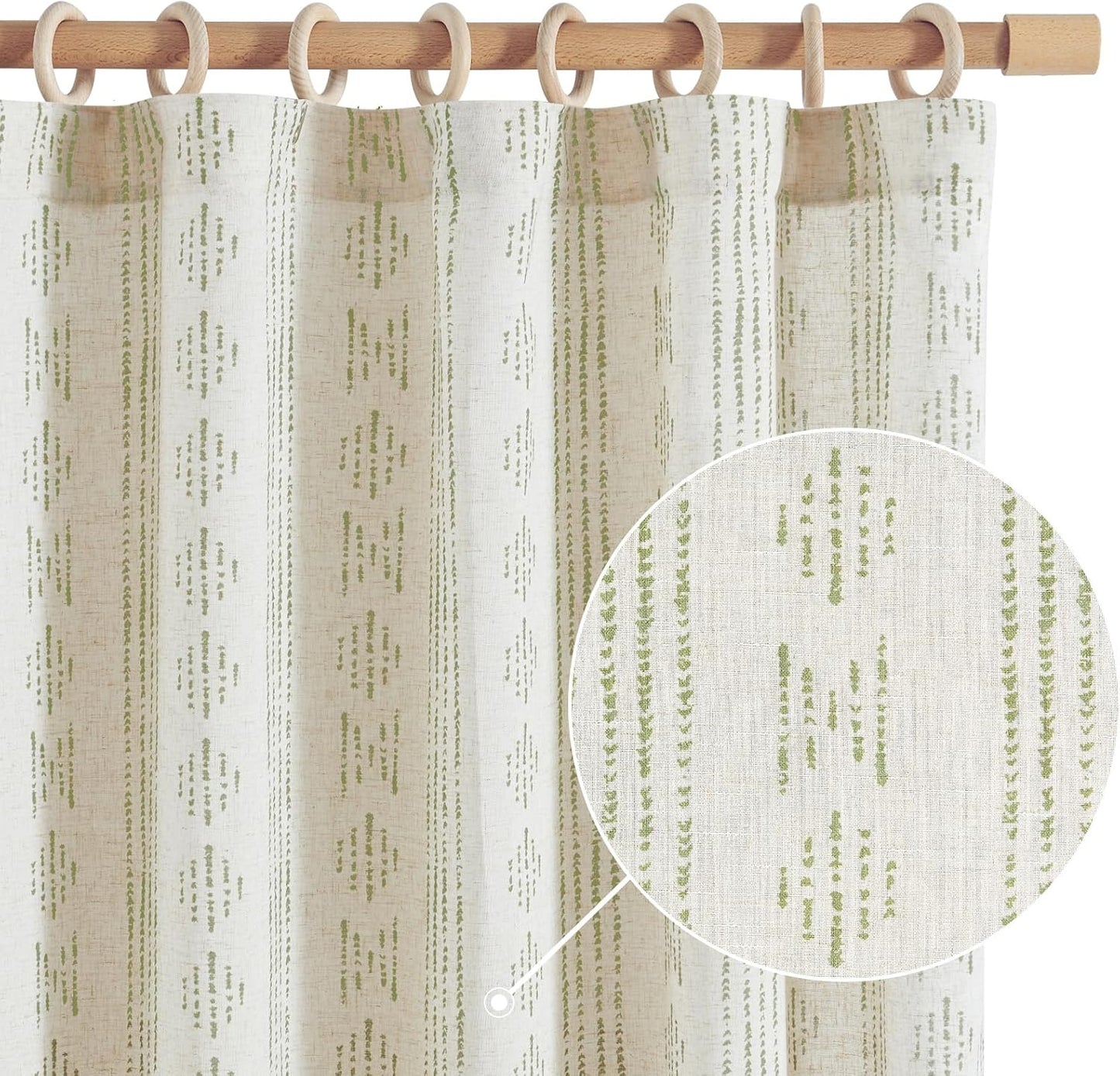 jinchan Linen Blend Boho Curtains for Living Room, 84 Inch Long Blue Printed on Beige Retro Farmhouse Bohemian Geometric Drapes, Light Filtering Back Tab Curtains 2 Panels