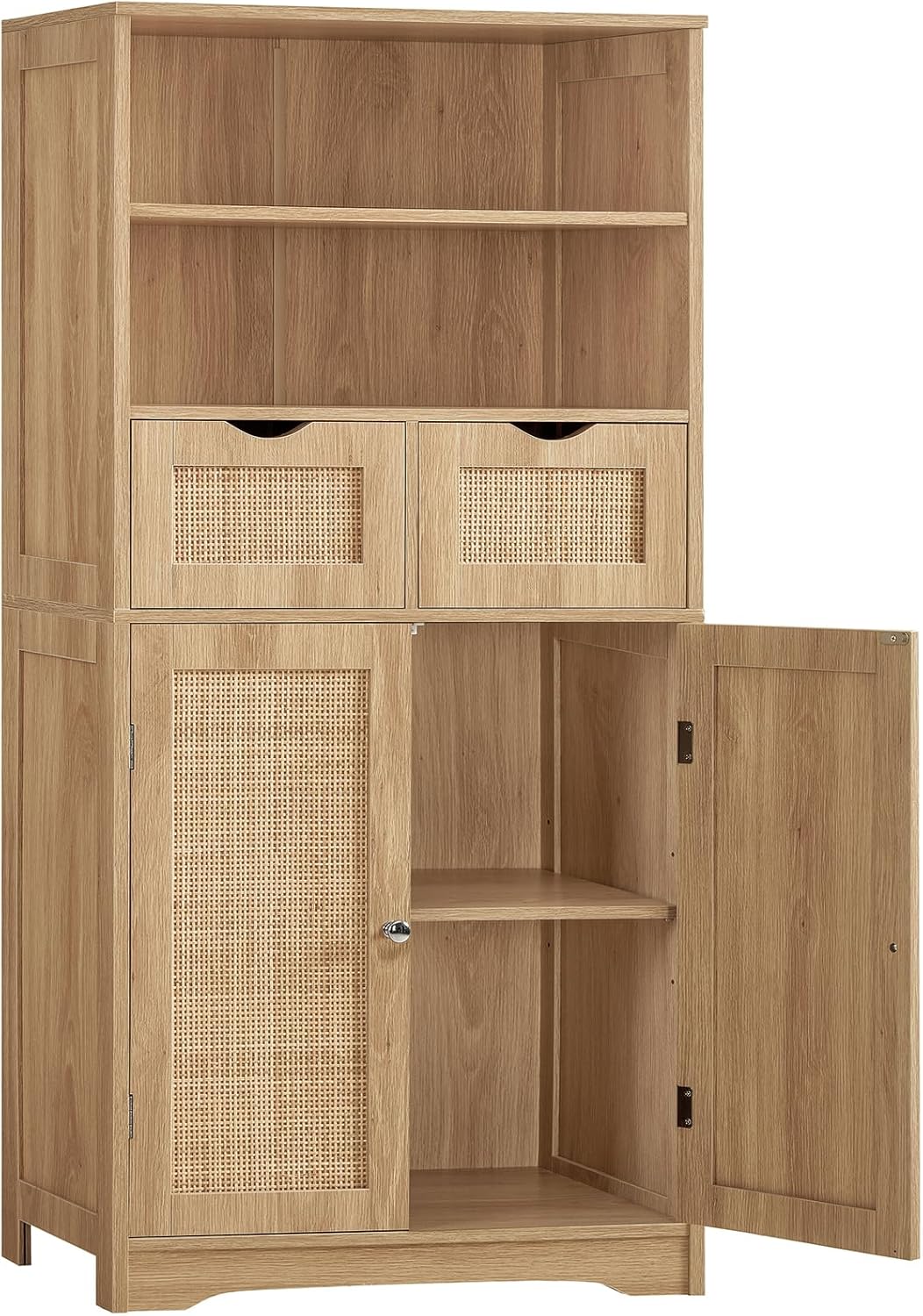 Iwell Tall Bathroom Cabinet, Storage Cabinet with 2 Drawers & Adjustable Shelves, Bathroom Storage Cabinet for Living Room, Dining Room, Entryway, White