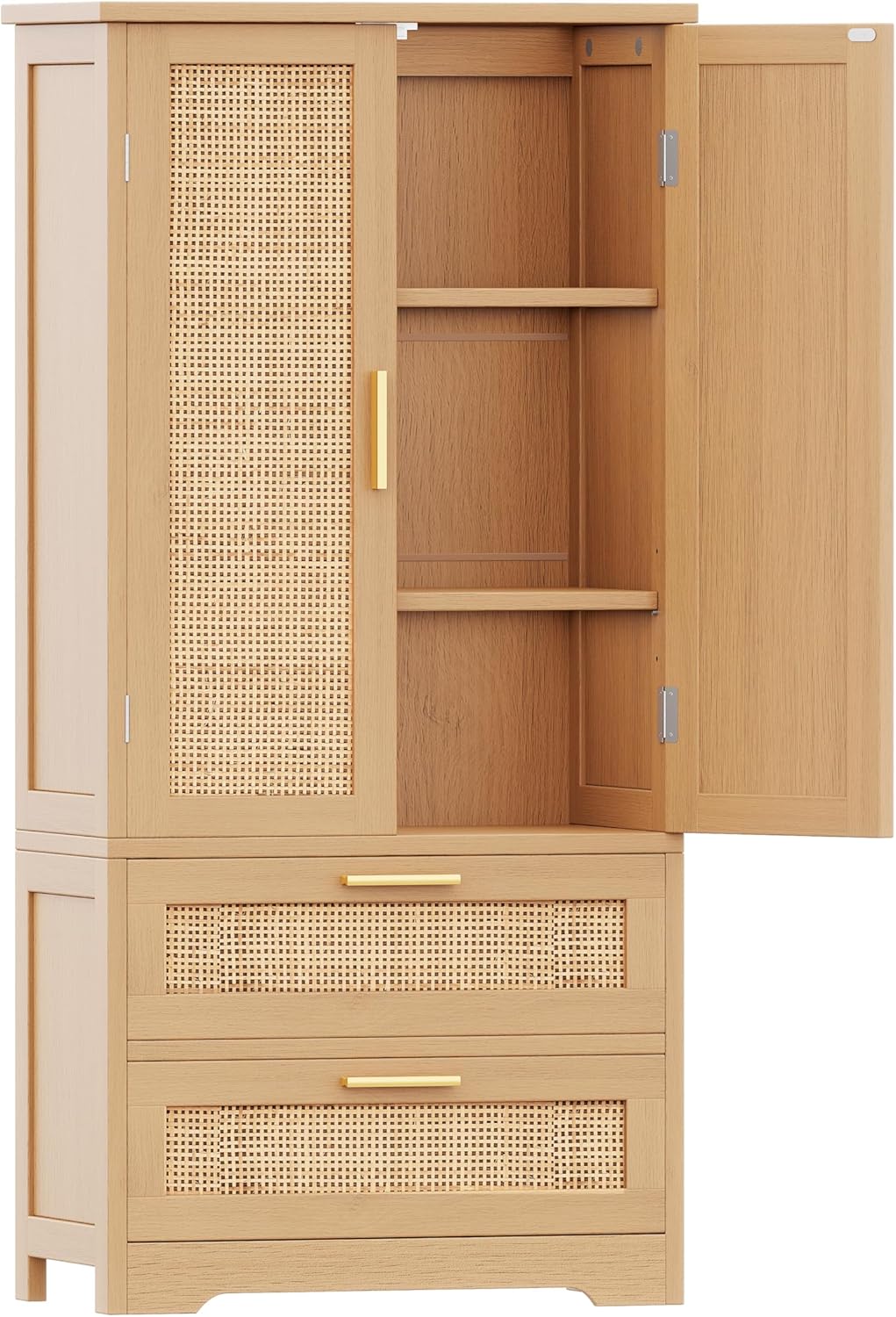50.4" H Bathroom Storage Cabinet, Modern Floor Cabinet with Adjustable Shelf, Small Pantry with 2 Doors & Drawers, Storage Cabinet for Bathroom, Living Room, Kitchen, White KES007WCWG