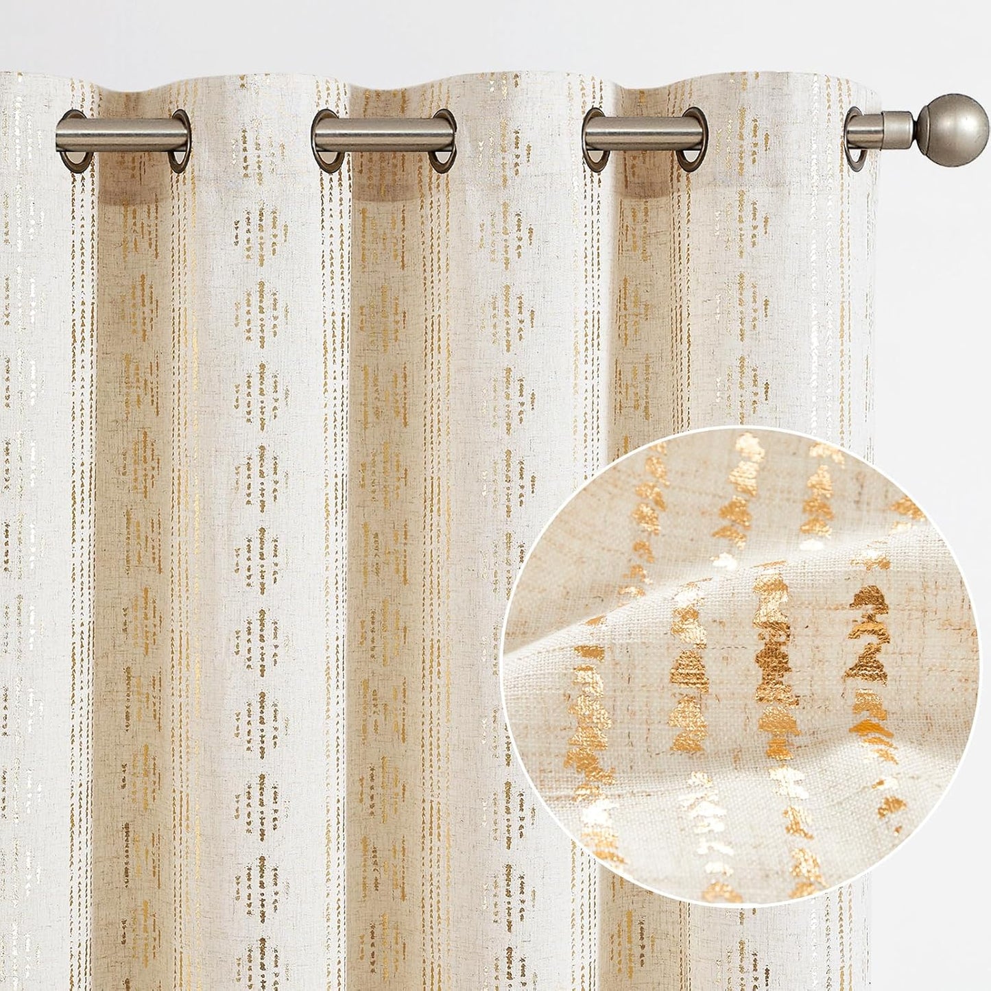 jinchan Linen Blend Boho Curtains for Living Room, 84 Inch Long Blue Printed on Beige Retro Farmhouse Bohemian Geometric Drapes, Light Filtering Back Tab Curtains 2 Panels