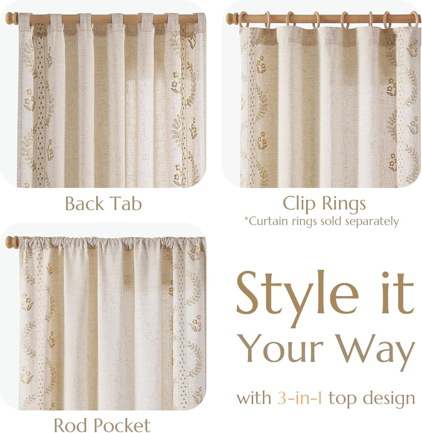 jinchan Belrose Linen Curtains for Bedroom Floral Curtains 84 Inch Length Linen Blend Beige Embroidered Drapes Farmhouse Flower Patterned Drapes for Living Room Window Treatments Set 2 Panels