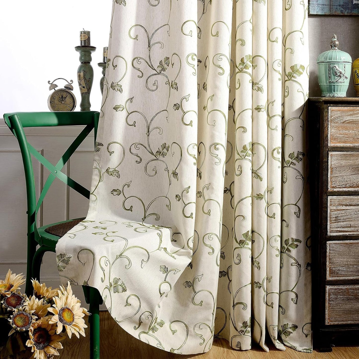 VOGOL Light Brown Leaves Printed Curtains & Drapes, 2 Panels Light Filtering Privacy Curtains for Bedroom Living Room, 52 x 84 Inches Linen Textured Window Treatment, Grommet Top