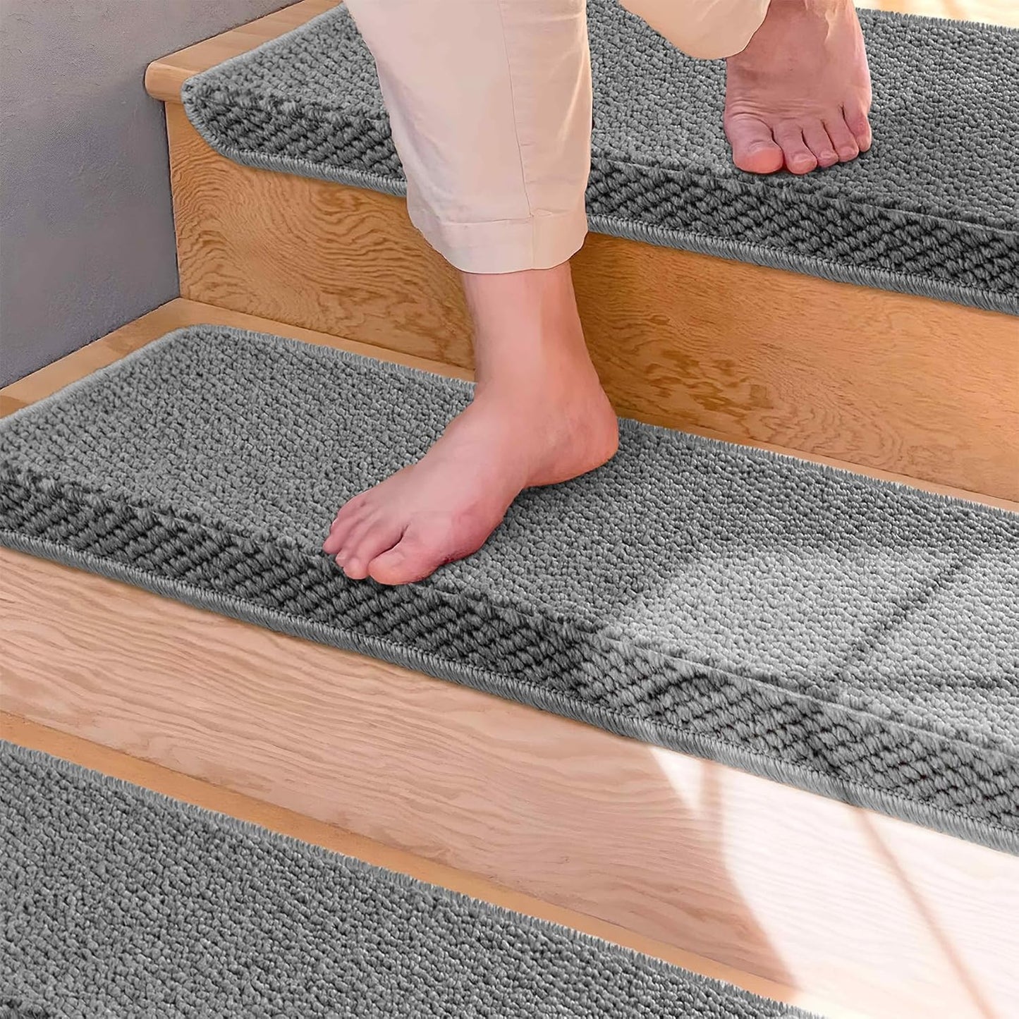 Bullnose Carpet Stair Treads, Non Slip Stair Treads for Wooden Steps Indoor, Stair Runner, Soft Stair Rugs, Edging Stair Protectors, Washable, 29.5"x9.5"x1.5" 14pcs, Grey
