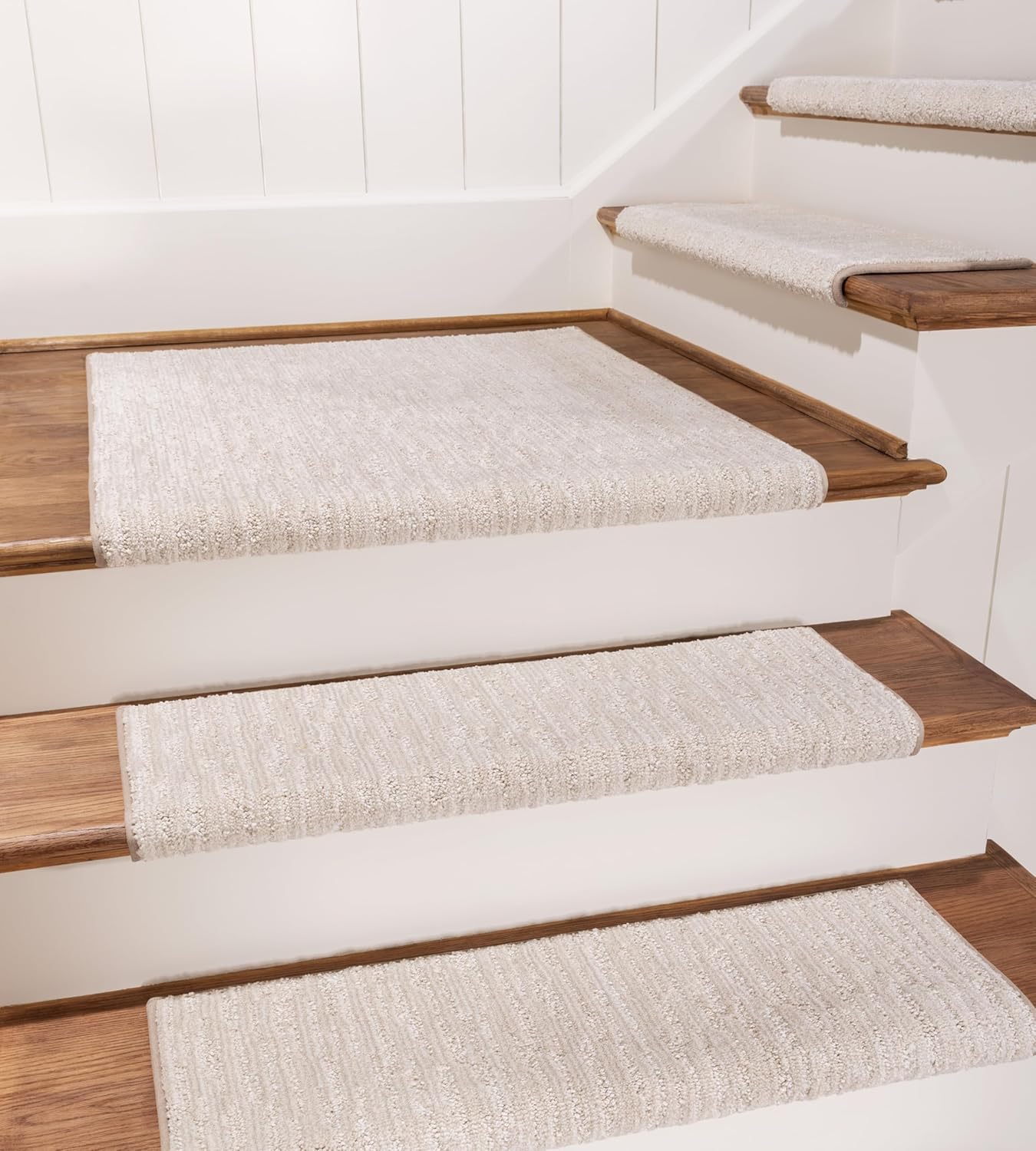 Oak Valley Designs™ Rounded Bullnose Carpet Stair Treads - Anti Slip Indoor Stair Mats for Wooden Stairs, Style: Brindle, Cottonwood, 27” W X 9.75" D (Set of 14)