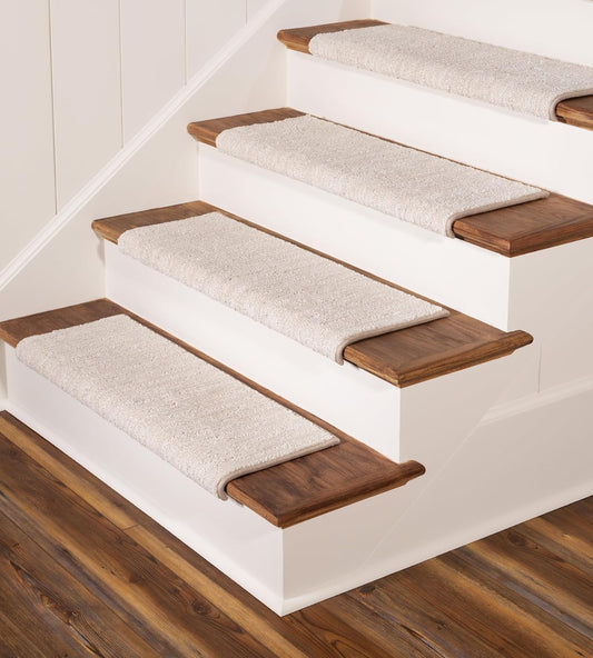 Oak Valley Designs™ Rounded Bullnose Carpet Stair Treads - Anti Slip Indoor Stair Mats for Wooden Stairs, Style: Brindle, Cottonwood, 27” W X 9.75" D (Set of 14)