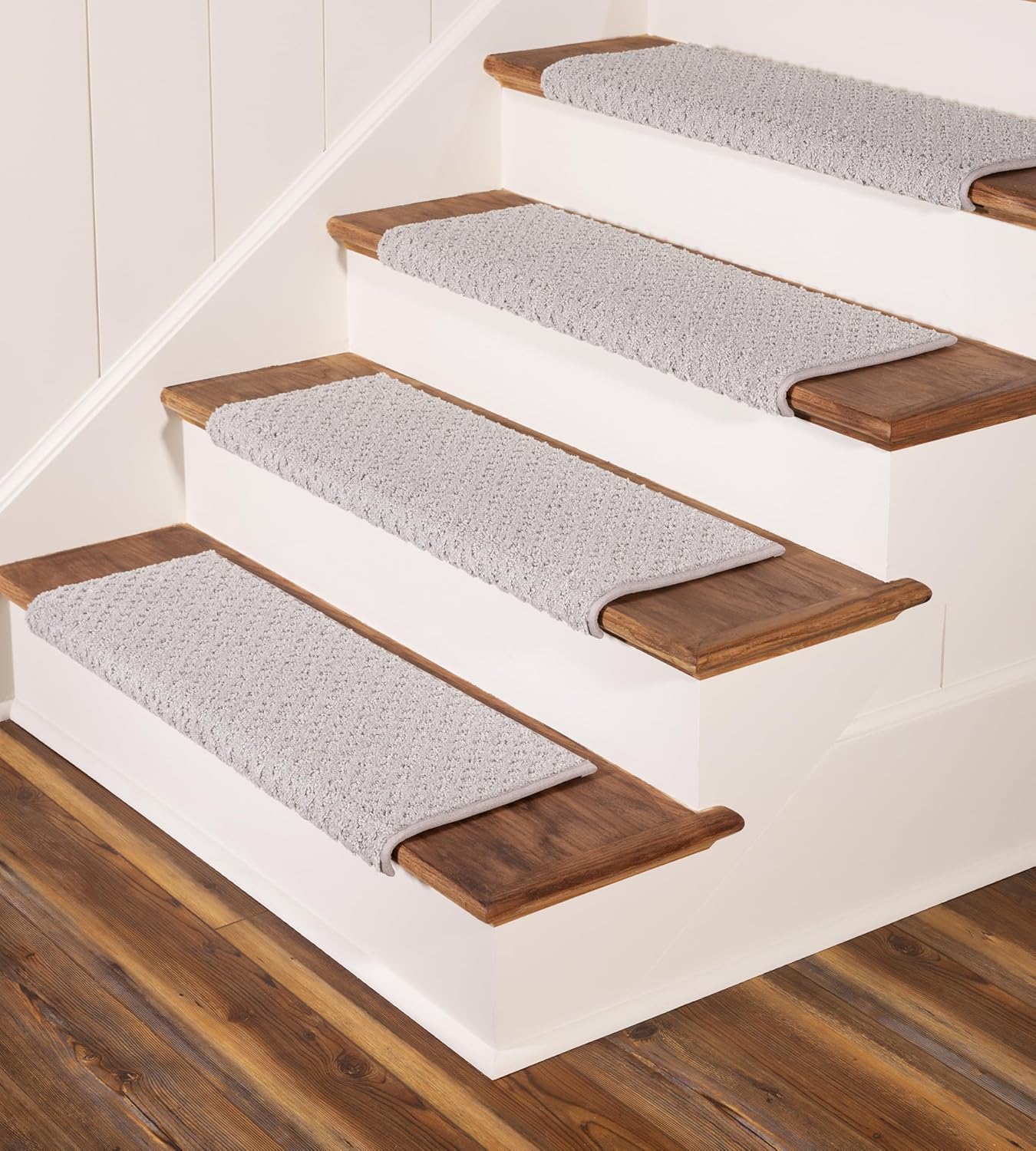 Oak Valley Designs™ Rounded Bullnose Carpet Stair Treads - Anti Slip Indoor Stair Mats for Wooden Stairs, Style: Bayside Charm, Crystal Canyon 27" W X 9.75" D (Set of 14)
