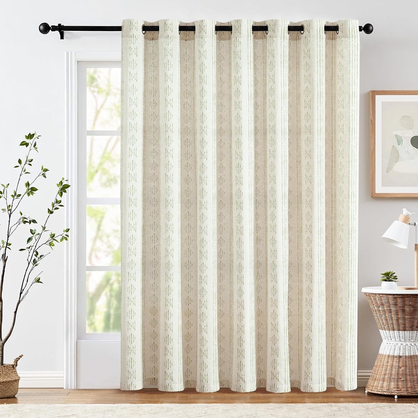 jinchan Linen Blend Boho Curtains for Living Room, 84 Inch Long Blue Printed on Beige Retro Farmhouse Bohemian Geometric Drapes, Light Filtering Back Tab Curtains 2 Panels