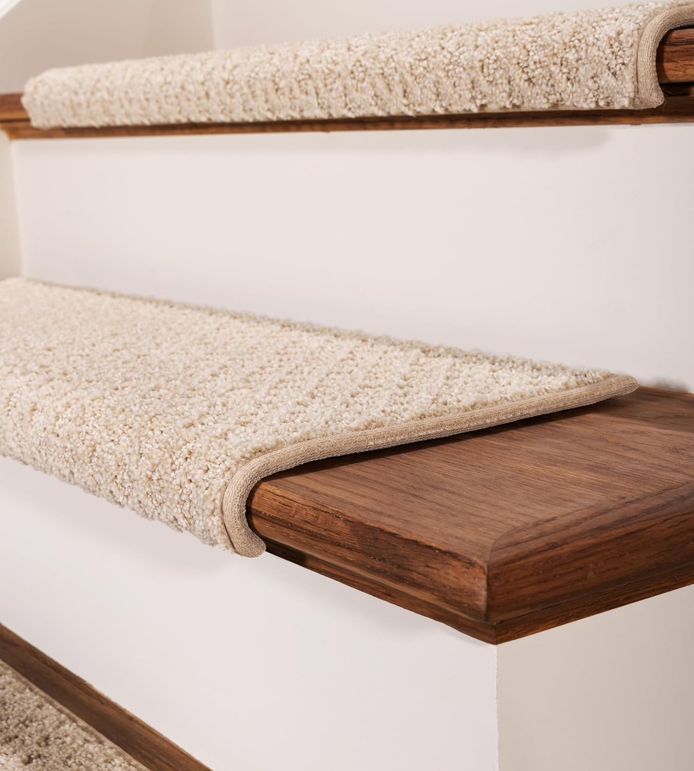 Oak Valley Designs™ Rounded Bullnose Carpet Stair Treads - Anti Slip Indoor Stair Mats for Wooden Stairs, Style: Bayside Charm, Crystal Canyon 27" W X 9.75" D (Set of 14)