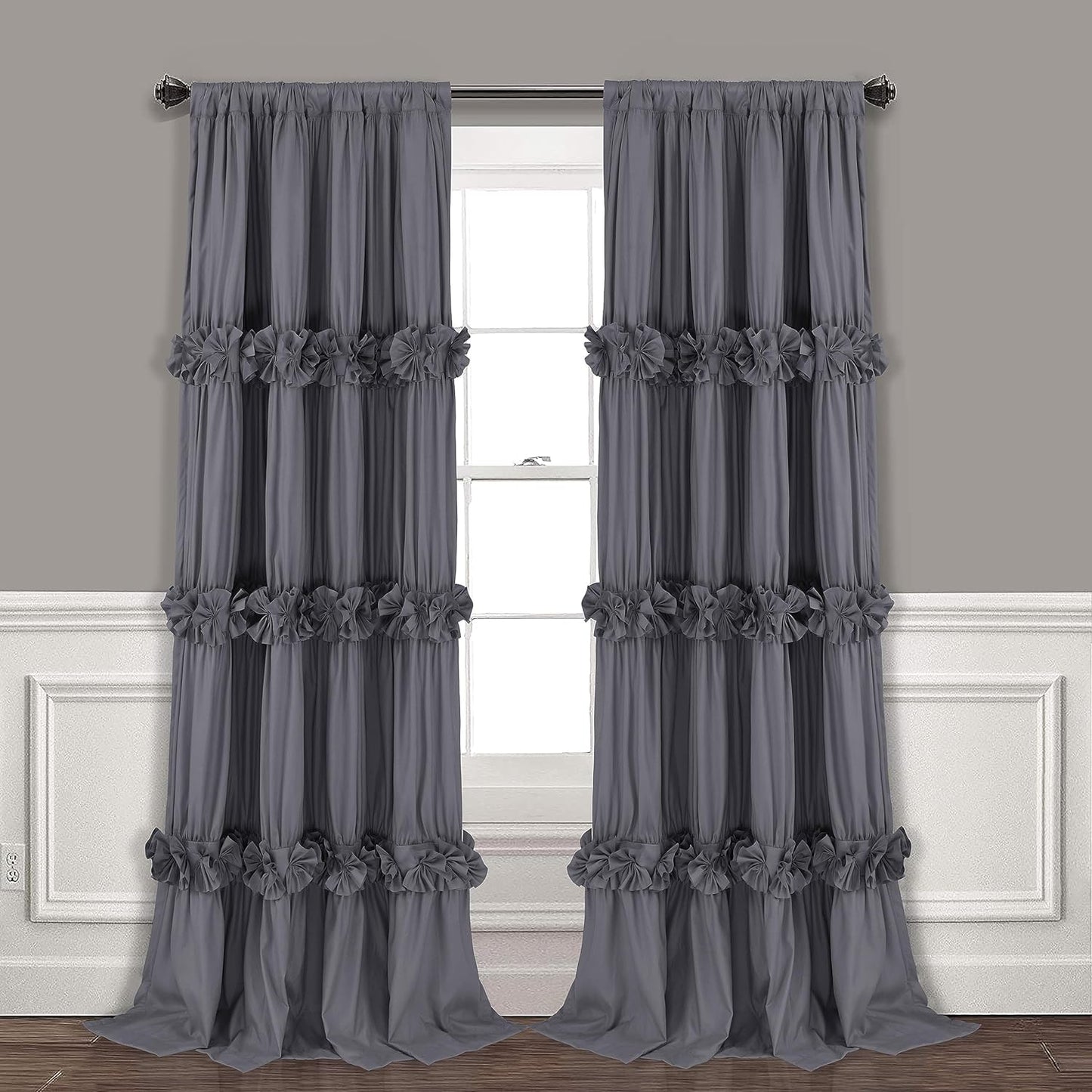 Thermal Insulated Blackout Window Curtains, 54" W x 84" L x 2 Panels, Boho Ruched Window Treatments with 3 Rows of Butterfly Flowers, Rustic Rod Pocket Drapes, Peach Pink (LQ-30)