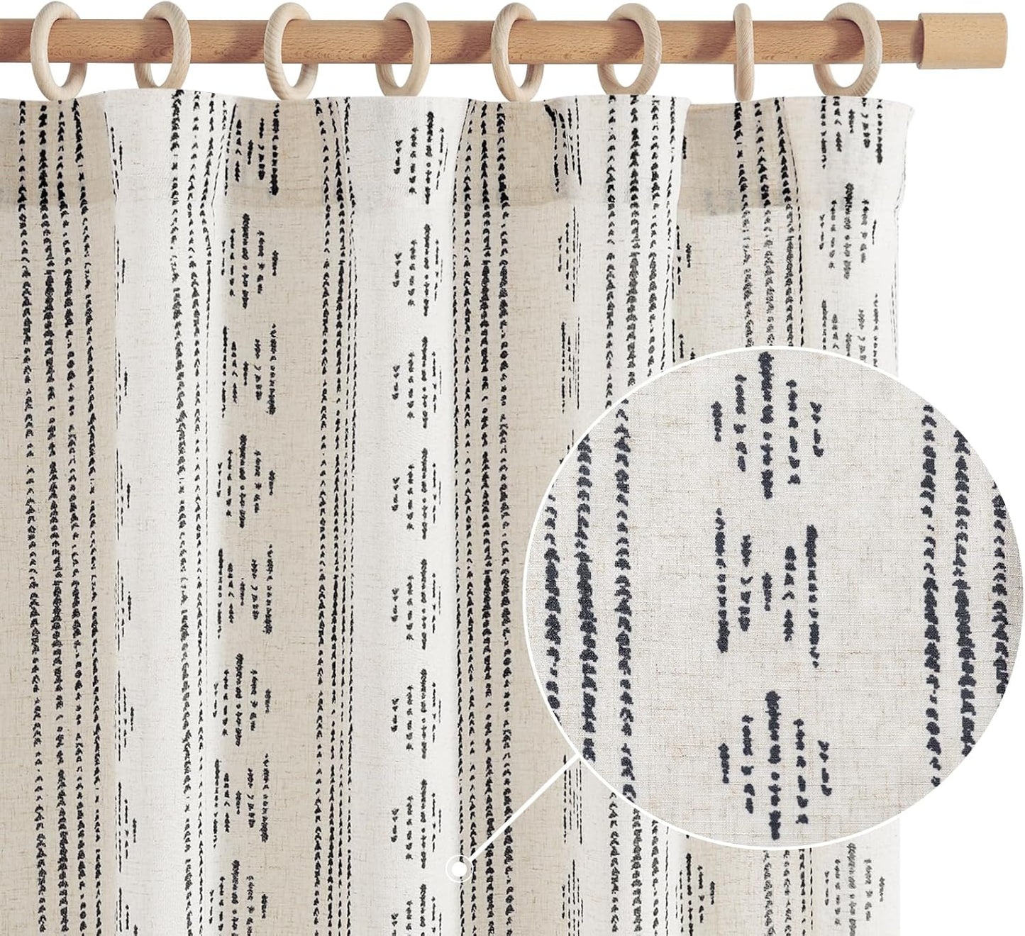 jinchan Linen Blend Boho Curtains for Living Room, 84 Inch Long Blue Printed on Beige Retro Farmhouse Bohemian Geometric Drapes, Light Filtering Back Tab Curtains 2 Panels