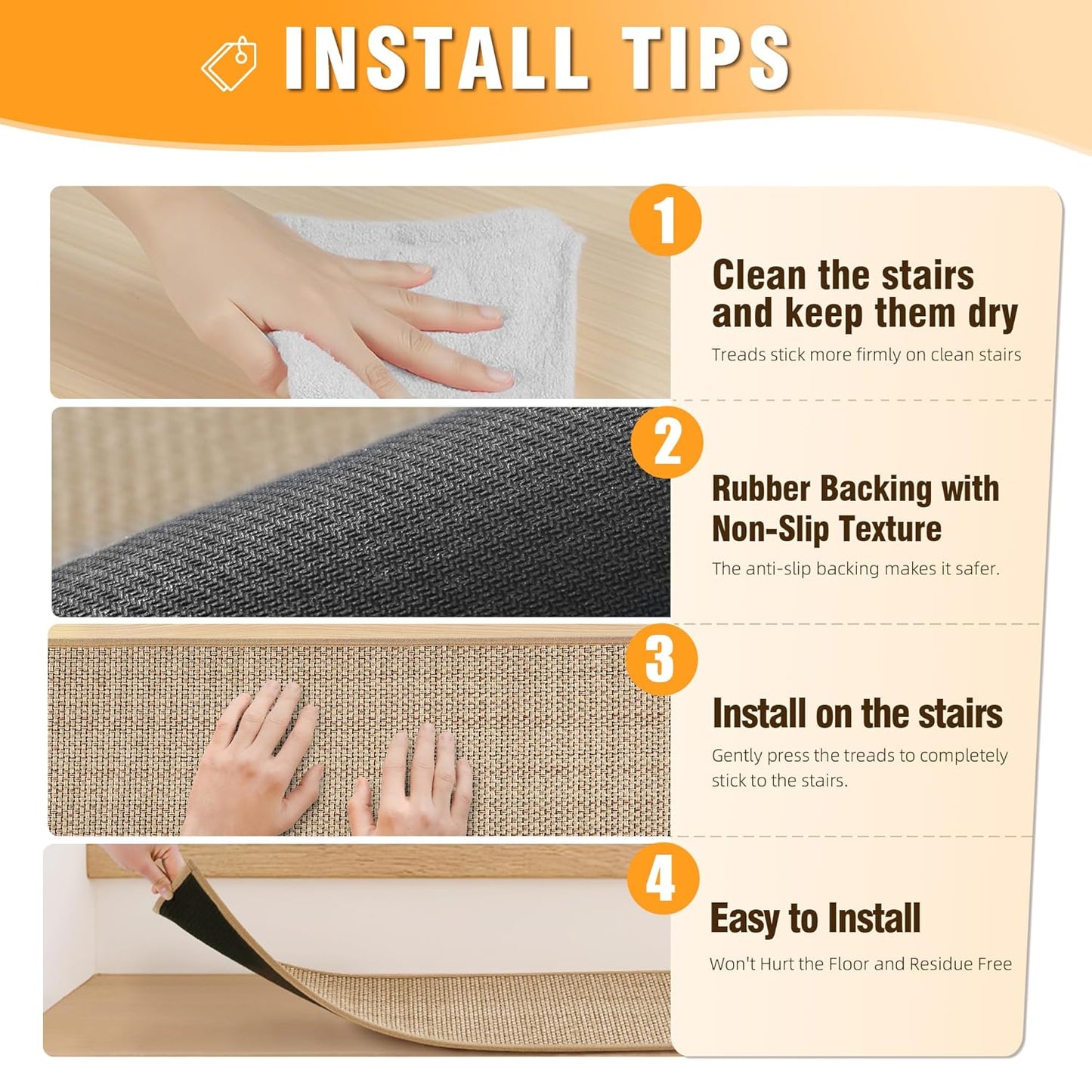 15pcs Stairs Treads and 1 Landing Carpet, Breathable Chenille Stair Carpet Non Slip for Wooden Steps Rubber Backing Stairs Runner Indoor Treads Stair Covers Mat 8"X30" and 30"X30"