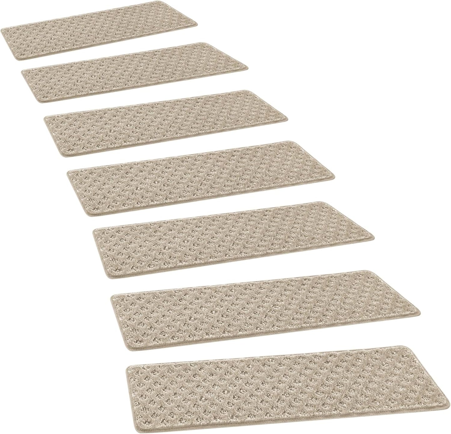 PURE ERA Bullnose Carpet Stair Treads Set Tape Free Non-Slip Indoor Stair Protectors Pet Friendly Rugs Covers Soft Skid Resistant Washable Reusable 9.5" x 30"(14 Pieces,Cream Gray)