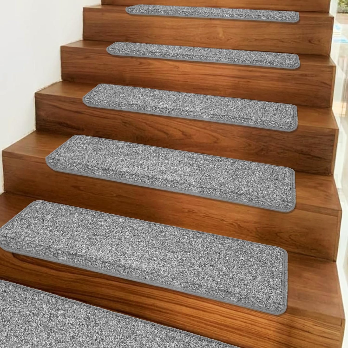 Carpet Stair Treads – Non-Slip Bullnose Carpet for Stairs – Indoor Stair Pads – Self-Adhesive – Skid Resistant & Washable – 14- Pack Black 9.5" x 30"x 1.3"