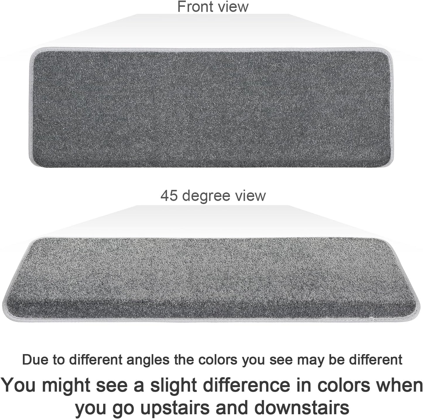 PURE ERA Bullnose Carpet Stair Treads Set Tape Free Non-Slip Indoor Stair Protectors Pet Friendly Rugs Covers Soft Skid Resistant Washable Reusable 9.5" x 30"(14 Pieces,Gray)