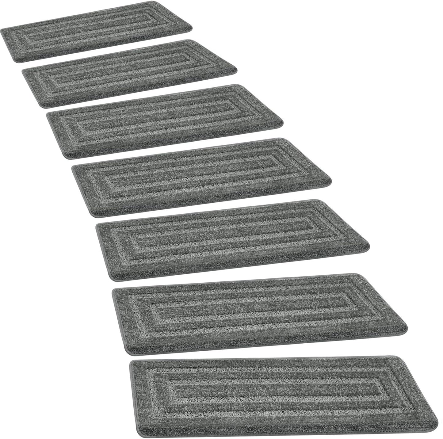 PURE ERA Bullnose Carpet Stair Treads Set Tape Free Non-Slip Indoor Stair Protectors Pet Friendly Rugs Covers Soft Skid Resistant Washable Reusable 9.5" x 30"(14 Pieces,Cream Gray)
