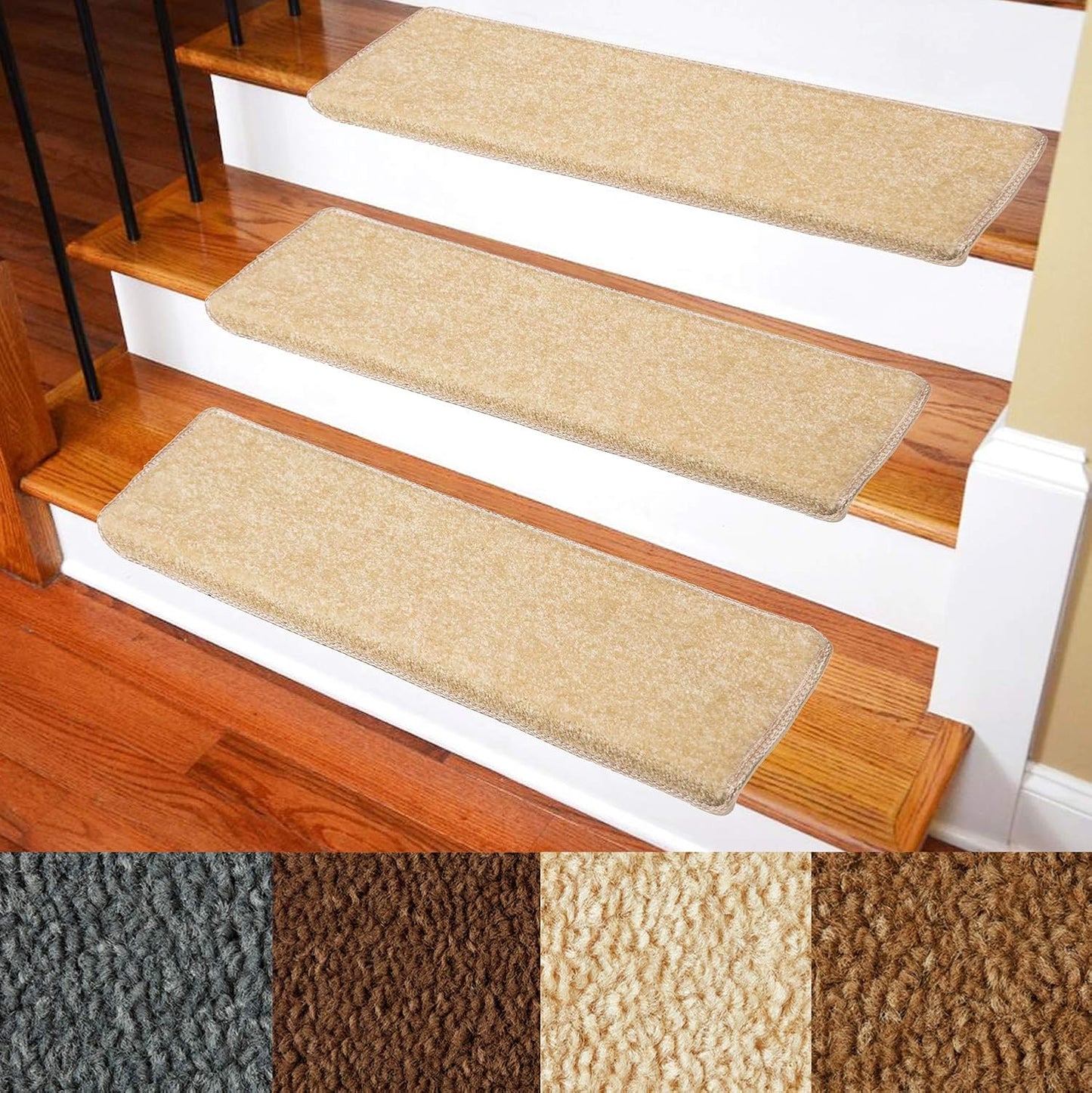 Carpet Stair Treads – Non-Slip Bullnose Carpet for Stairs – Indoor Stair Pads – Self-Adhesive – Skid Resistant & Washable – 14- Pack Black 9.5" x 30"x 1.3"