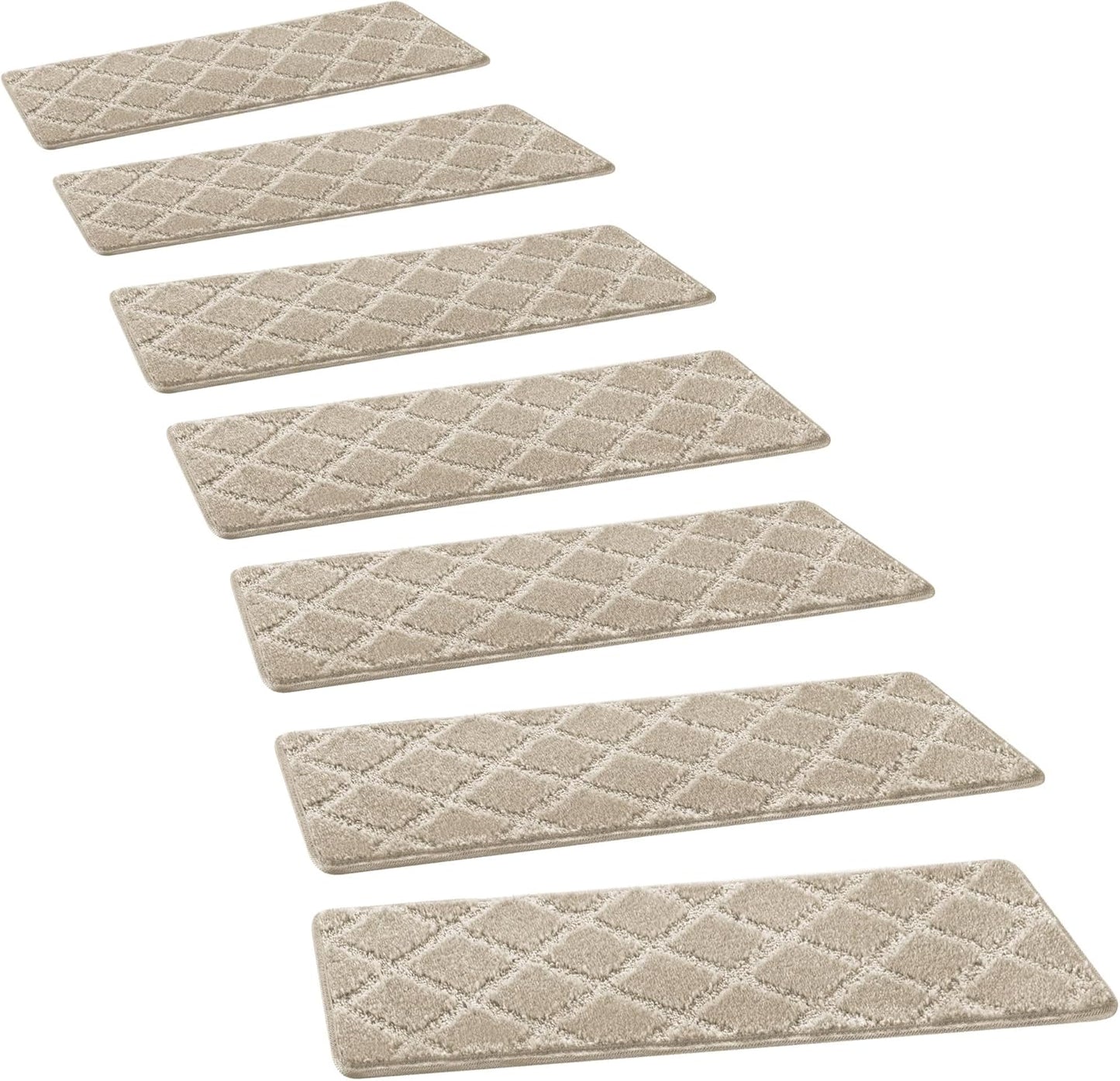 PURE ERA Bullnose Carpet Stair Treads Set Tape Free Non-Slip Indoor Stair Protectors Pet Friendly Rugs Covers Soft Skid Resistant Washable Reusable 9.5" x 30"(14 Pieces,Cream Gray)