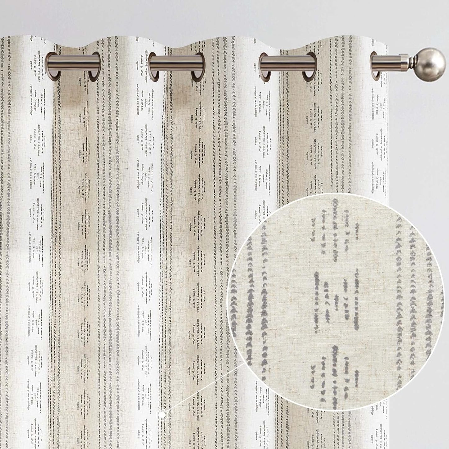 jinchan Linen Blend Boho Curtains for Living Room, 84 Inch Long Blue Printed on Beige Retro Farmhouse Bohemian Geometric Drapes, Light Filtering Back Tab Curtains 2 Panels