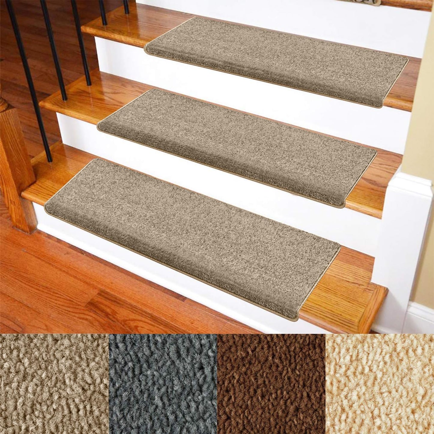Carpet Stair Treads – Non-Slip Bullnose Carpet for Stairs – Indoor Stair Pads – Self-Adhesive – Skid Resistant & Washable – 14- Pack Black 9.5" x 30"x 1.3"
