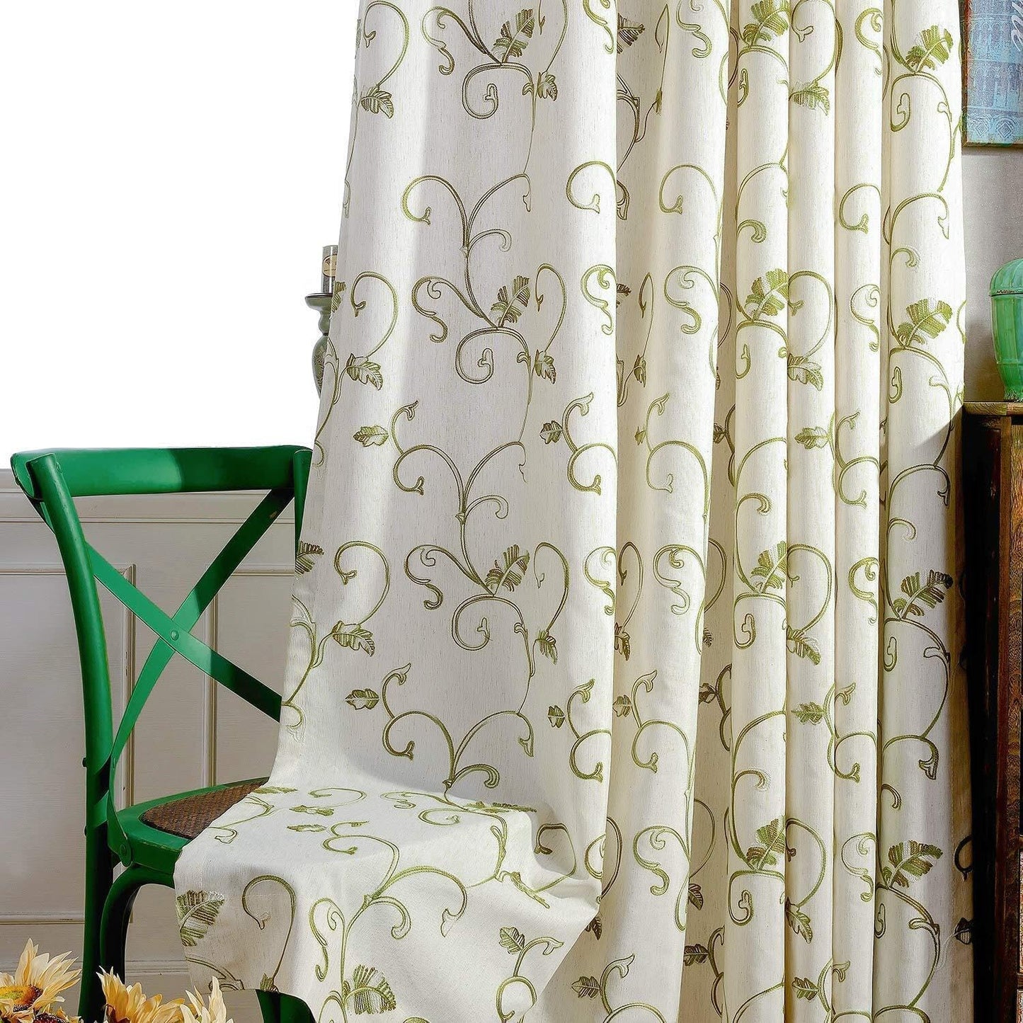 VOGOL Light Brown Leaves Printed Curtains & Drapes, 2 Panels Light Filtering Privacy Curtains for Bedroom Living Room, 52 x 84 Inches Linen Textured Window Treatment, Grommet Top
