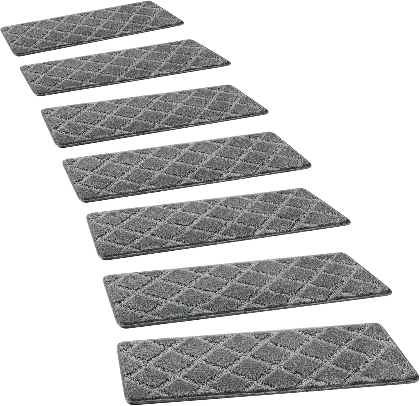PURE ERA Bullnose Carpet Stair Treads Set Tape Free Non-Slip Indoor Stair Protectors Pet Friendly Rugs Covers Soft Skid Resistant Washable Reusable 9.5" x 30"(14 Pieces,Cream Gray)