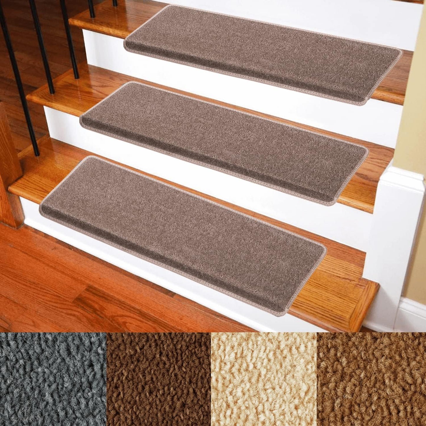 Carpet Stair Treads – Non-Slip Bullnose Carpet for Stairs – Indoor Stair Pads – Self-Adhesive – Skid Resistant & Washable – 14- Pack Black 9.5" x 30"x 1.3"