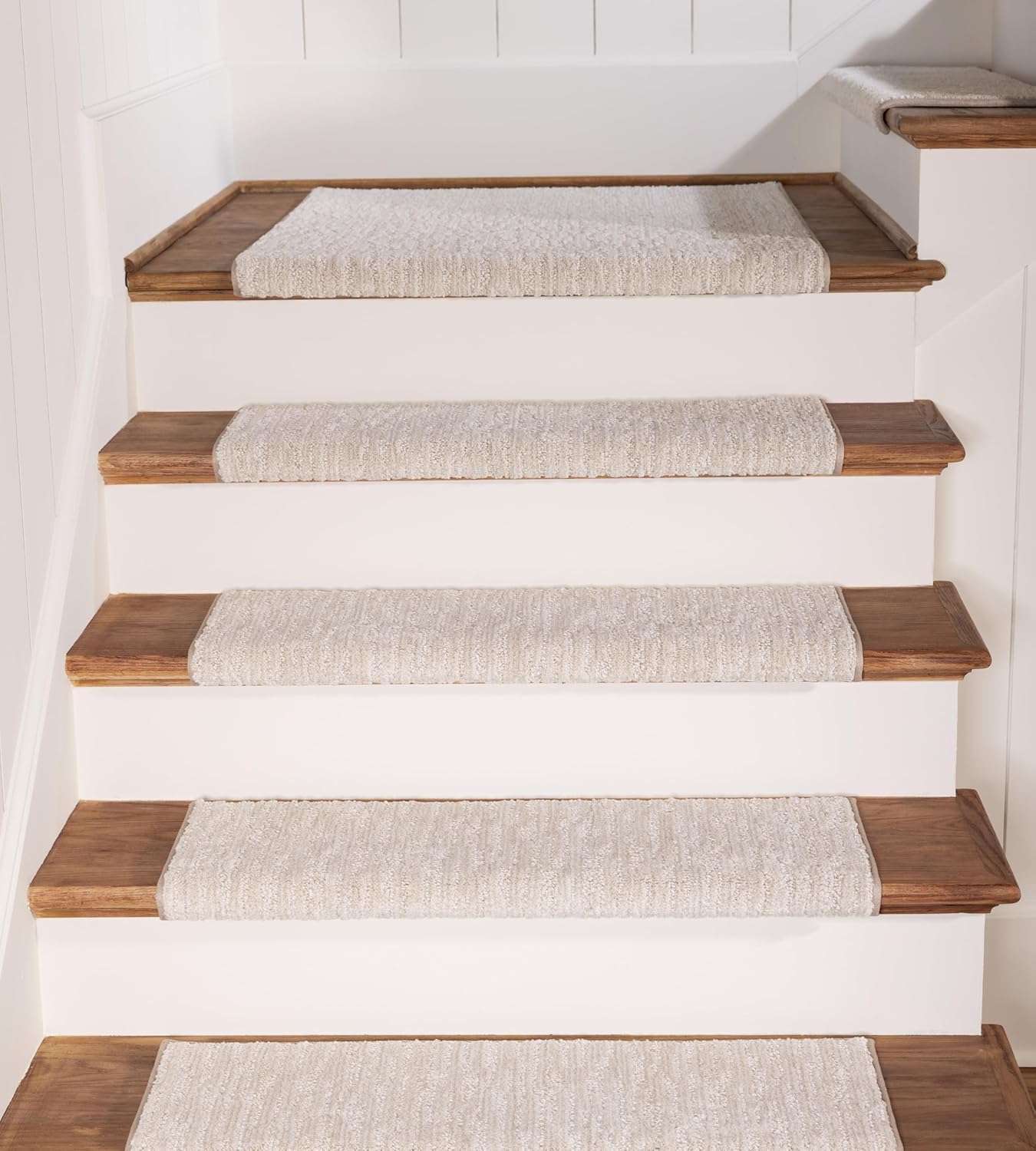 Oak Valley Designs™ Rounded Bullnose Carpet Stair Treads - Anti Slip Indoor Stair Mats for Wooden Stairs, Style: Brindle, Cottonwood, 27” W X 9.75" D (Set of 14)
