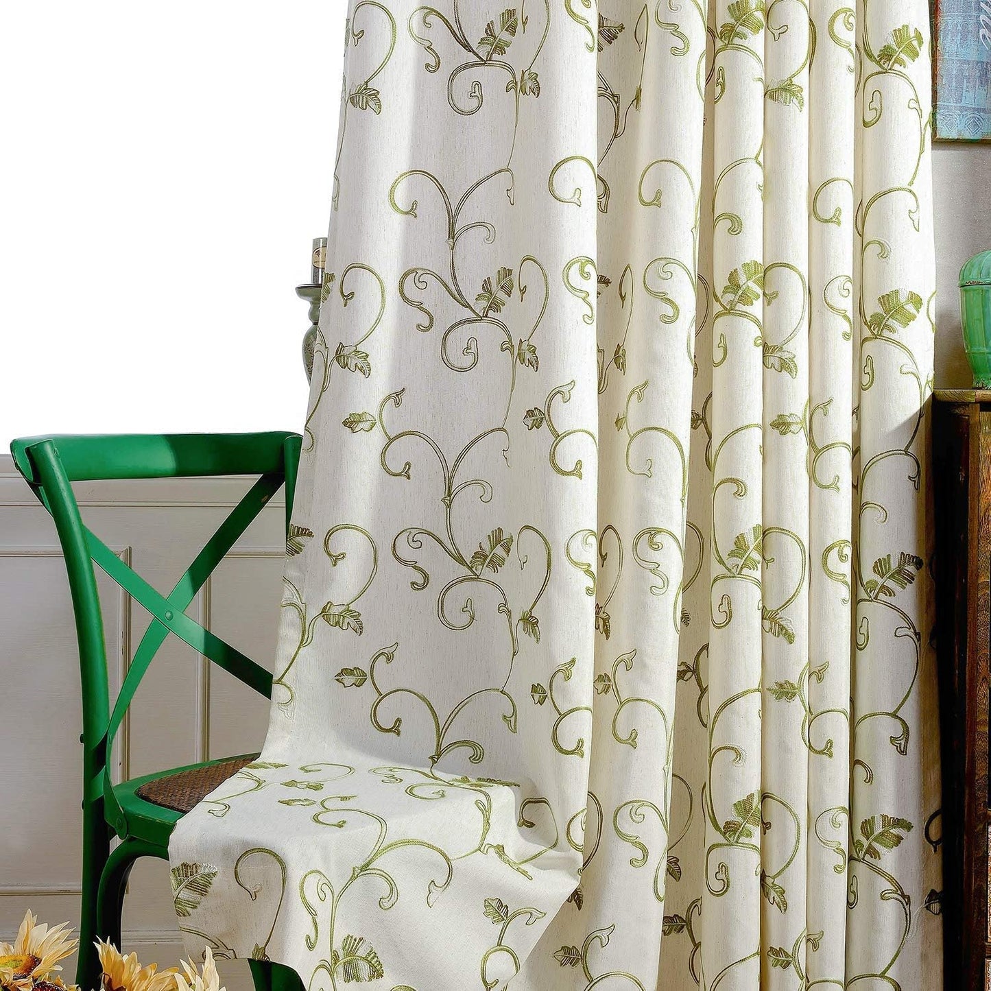 VOGOL Light Brown Leaves Printed Curtains & Drapes, 2 Panels Light Filtering Privacy Curtains for Bedroom Living Room, 52 x 84 Inches Linen Textured Window Treatment, Grommet Top