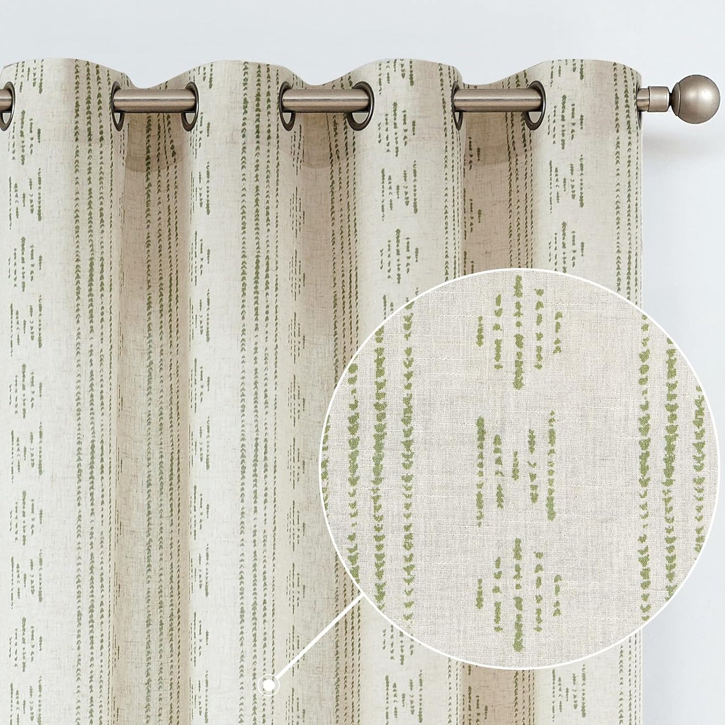 jinchan Linen Blend Boho Curtains for Living Room, 84 Inch Long Blue Printed on Beige Retro Farmhouse Bohemian Geometric Drapes, Light Filtering Back Tab Curtains 2 Panels