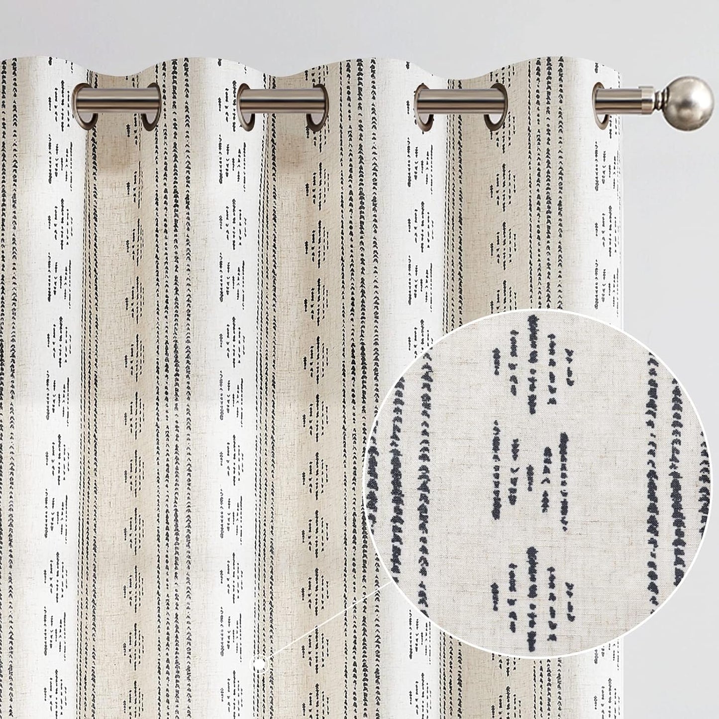 jinchan Linen Blend Boho Curtains for Living Room, 84 Inch Long Blue Printed on Beige Retro Farmhouse Bohemian Geometric Drapes, Light Filtering Back Tab Curtains 2 Panels