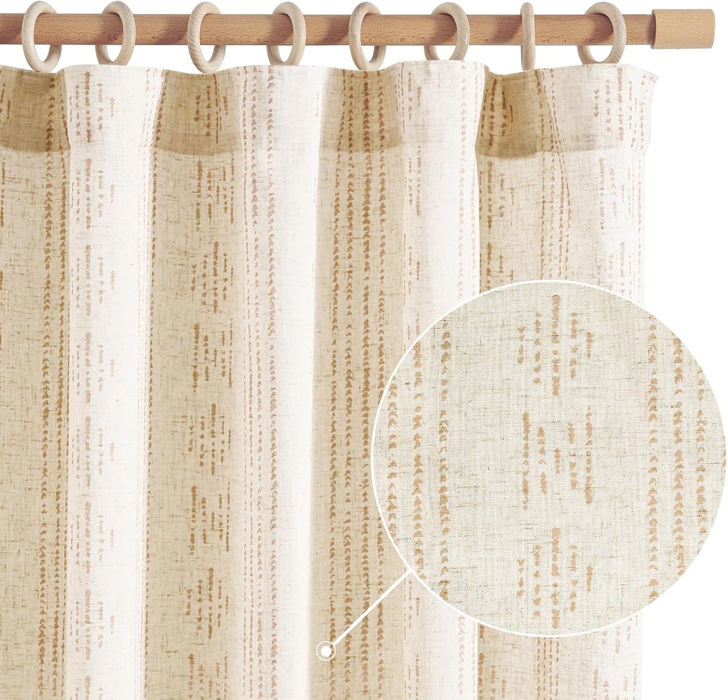 jinchan Linen Blend Boho Curtains for Living Room, 84 Inch Long Blue Printed on Beige Retro Farmhouse Bohemian Geometric Drapes, Light Filtering Back Tab Curtains 2 Panels