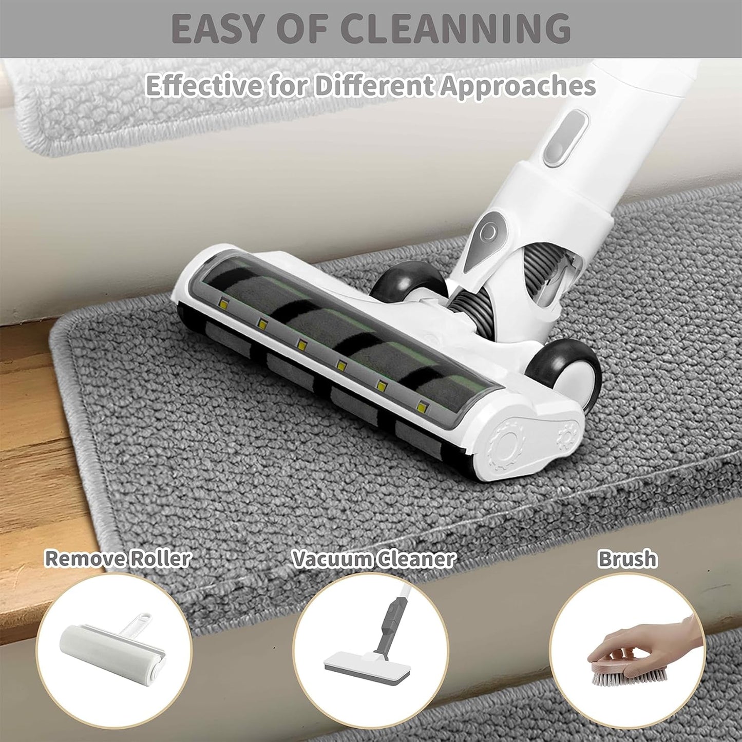 Bullnose Carpet Stair Treads, Non Slip Stair Treads for Wooden Steps Indoor, Stair Runner, Soft Stair Rugs, Edging Stair Protectors, Washable, 29.5"x9.5"x1.5" 14pcs, Grey