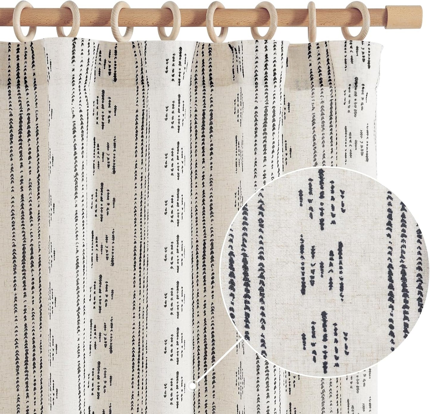 jinchan Linen Blend Boho Curtains for Living Room, 84 Inch Long Blue Printed on Beige Retro Farmhouse Bohemian Geometric Drapes, Light Filtering Back Tab Curtains 2 Panels