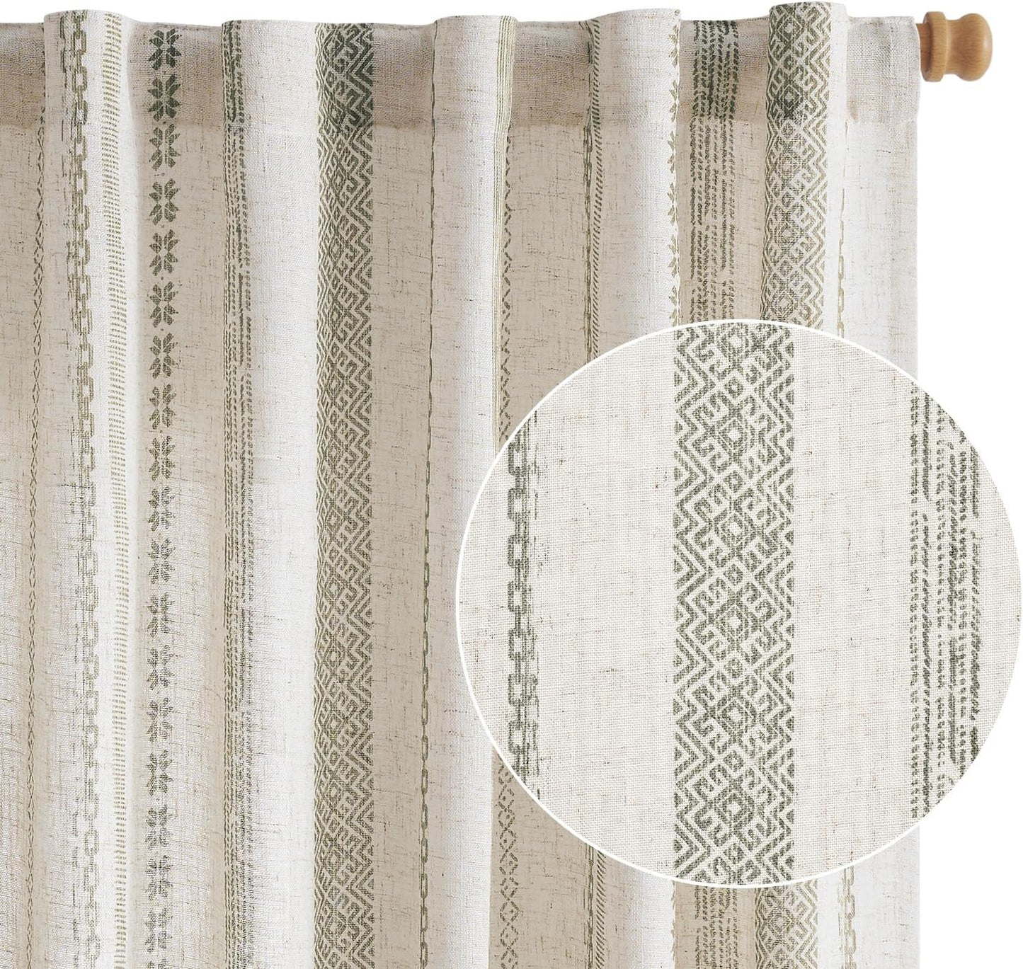 jinchan Linen Blend Boho Curtains for Living Room, 84 Inch Long Blue Printed on Beige Retro Farmhouse Bohemian Geometric Drapes, Light Filtering Back Tab Curtains 2 Panels