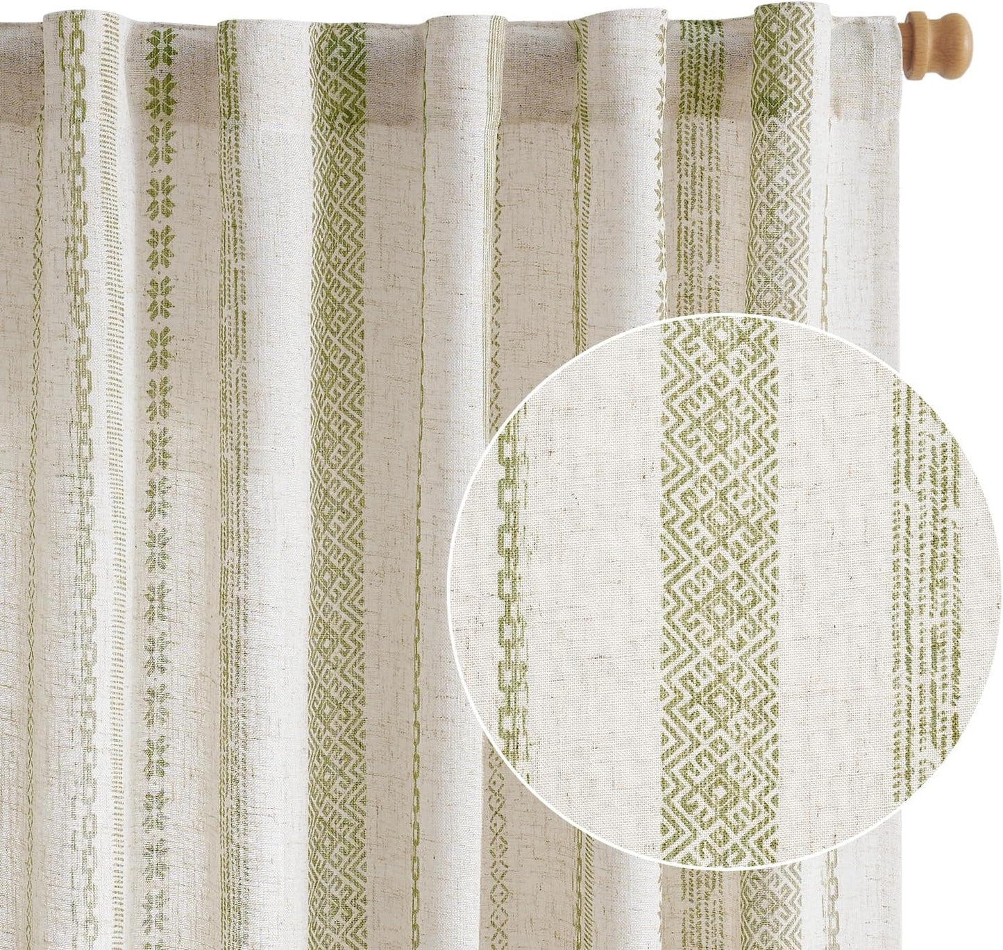 jinchan Linen Blend Boho Curtains for Living Room, 84 Inch Long Blue Printed on Beige Retro Farmhouse Bohemian Geometric Drapes, Light Filtering Back Tab Curtains 2 Panels