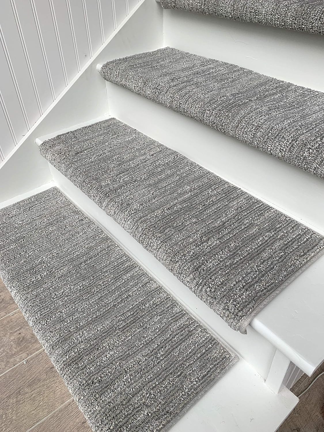 Oak Valley Designs™ Rounded Bullnose Carpet Stair Treads - Anti Slip Indoor Stair Mats for Wooden Stairs, Style: Brindle, Cottonwood, 27” W X 9.75" D (Set of 14)