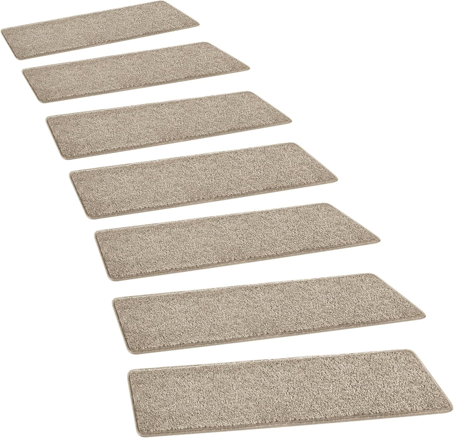 PURE ERA Bullnose Carpet Stair Treads Set Tape Free Non-Slip Indoor Stair Protectors Pet Friendly Rugs Covers Soft Skid Resistant Washable Reusable 9.5" x 30"(14 Pieces,Cream Gray)