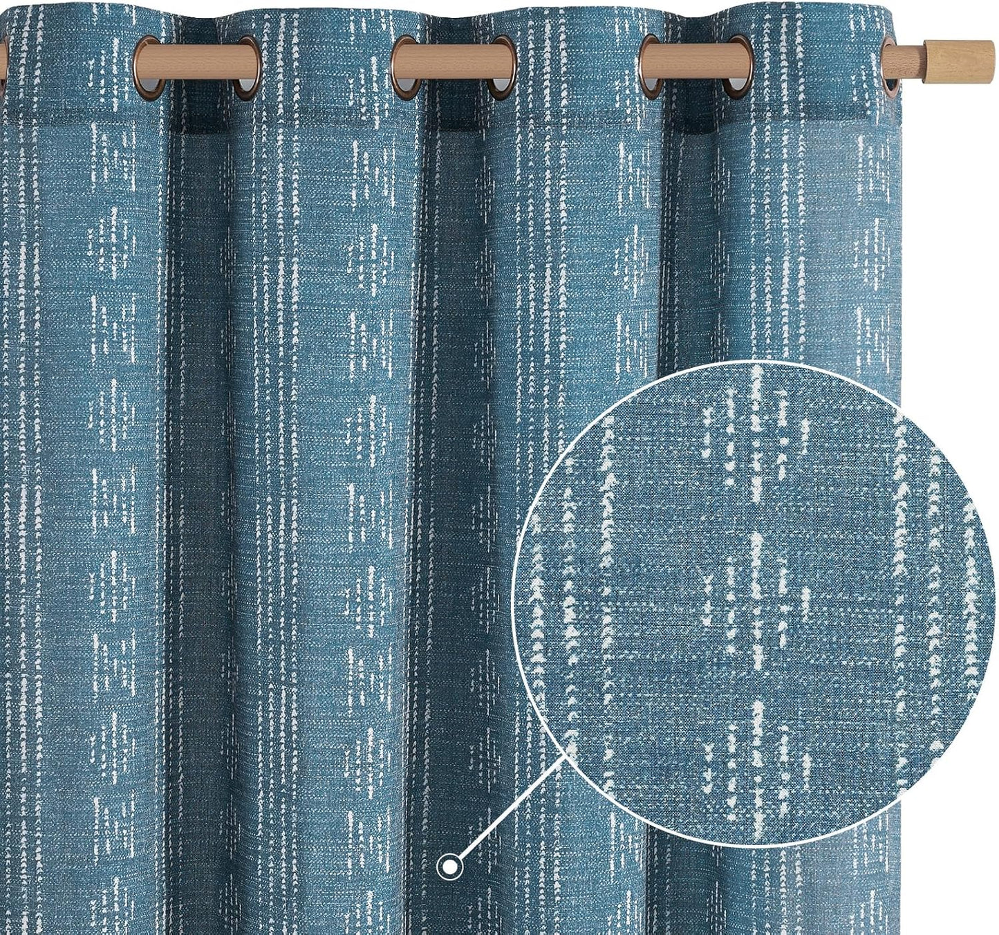 jinchan Linen Blend Boho Curtains for Living Room, 84 Inch Long Blue Printed on Beige Retro Farmhouse Bohemian Geometric Drapes, Light Filtering Back Tab Curtains 2 Panels