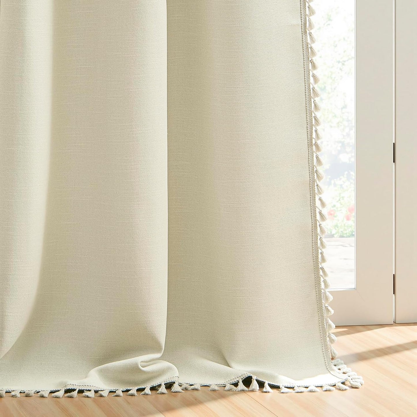 Linen Blackout Curtains for Living Room 84 Inches Long Boho Black Out Curtains for Bedroom Thermal Insulated Light Blocking Drapes 2 Panels Set Noise Reduction Curtain
