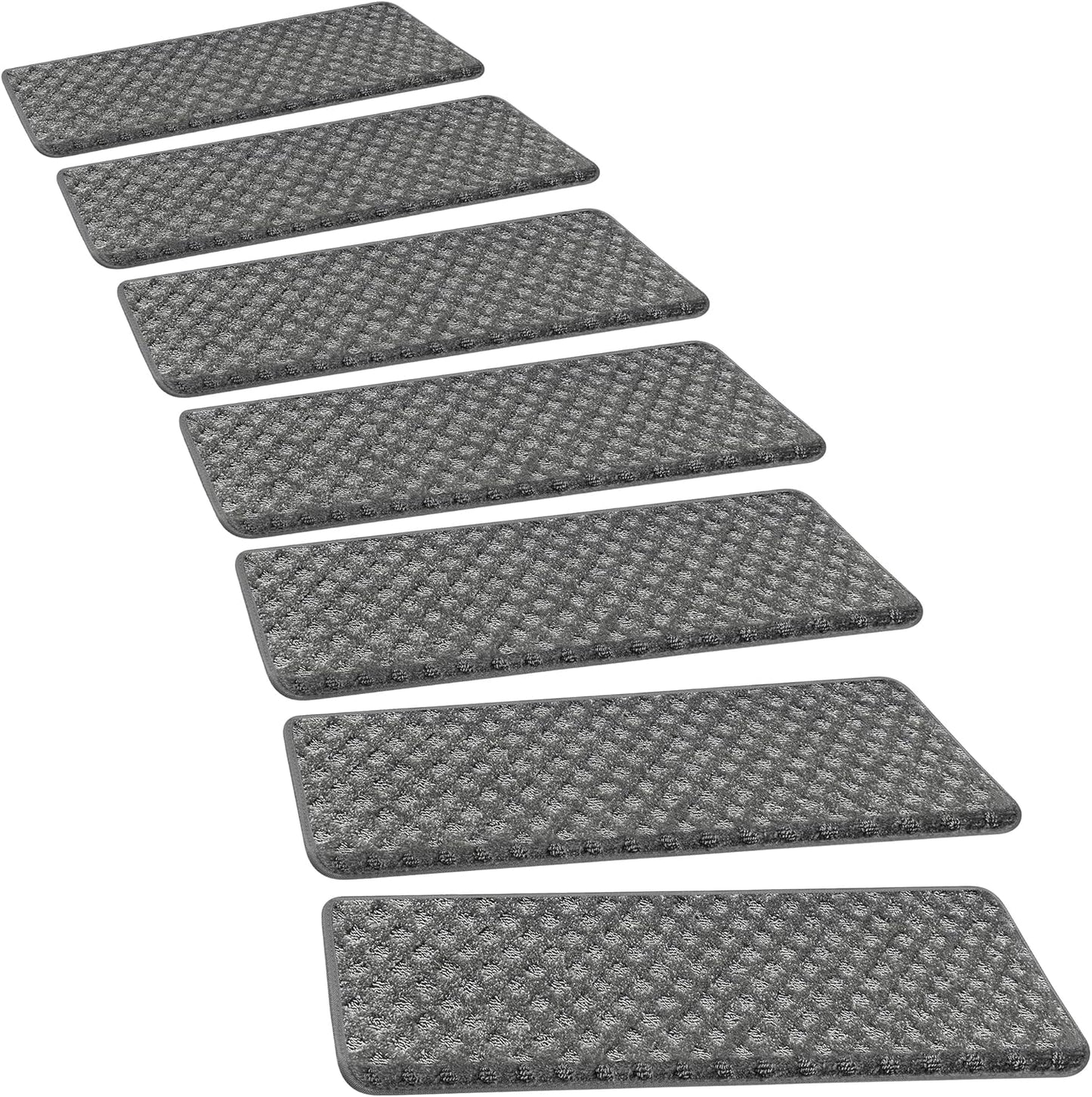 PURE ERA Bullnose Carpet Stair Treads Set Tape Free Non-Slip Indoor Stair Protectors Pet Friendly Rugs Covers Soft Skid Resistant Washable Reusable 9.5" x 30"(14 Pieces,Cream Gray)