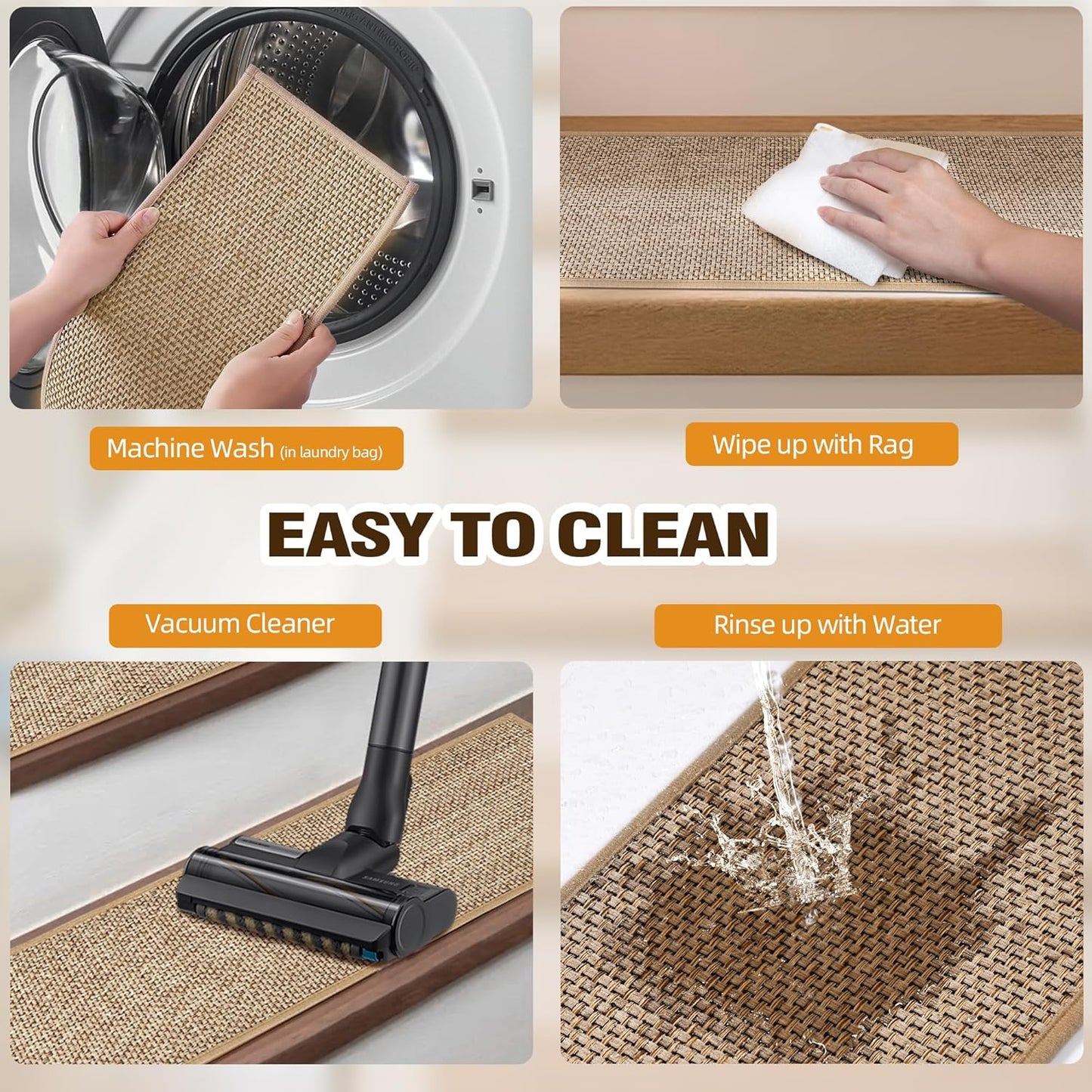 15pcs Stairs Treads and 1 Landing Carpet, Breathable Chenille Stair Carpet Non Slip for Wooden Steps Rubber Backing Stairs Runner Indoor Treads Stair Covers Mat 8"X30" and 30"X30"
