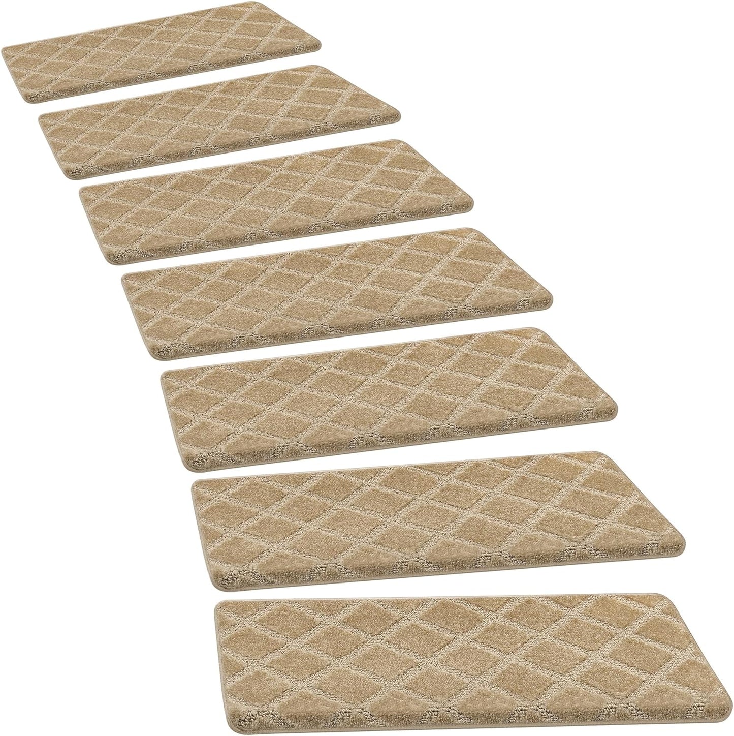 PURE ERA Bullnose Carpet Stair Treads Set Tape Free Non-Slip Indoor Stair Protectors Pet Friendly Rugs Covers Soft Skid Resistant Washable Reusable 9.5" x 30"(14 Pieces,Cream Gray)