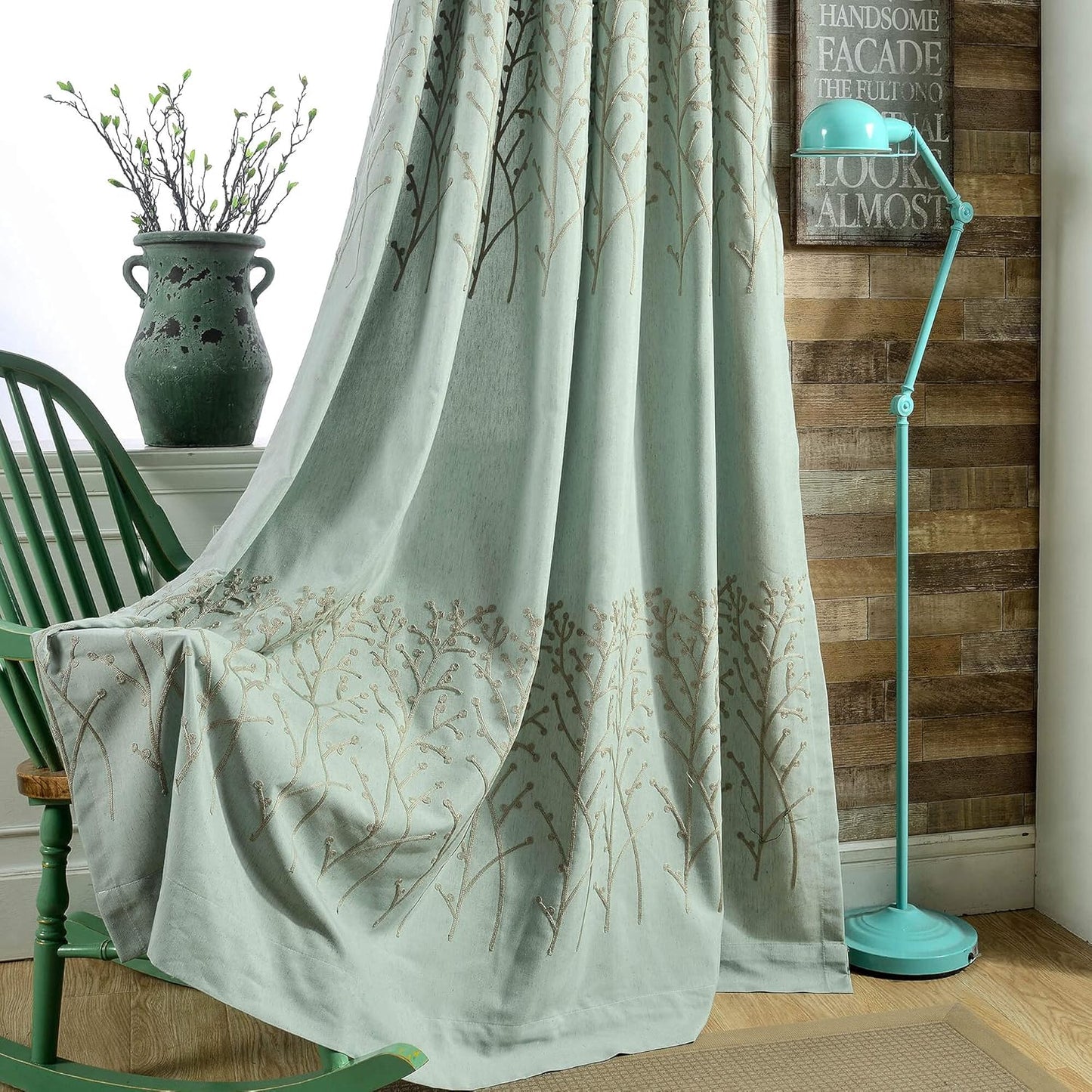 VOGOL Light Brown Leaves Printed Curtains & Drapes, 2 Panels Light Filtering Privacy Curtains for Bedroom Living Room, 52 x 84 Inches Linen Textured Window Treatment, Grommet Top